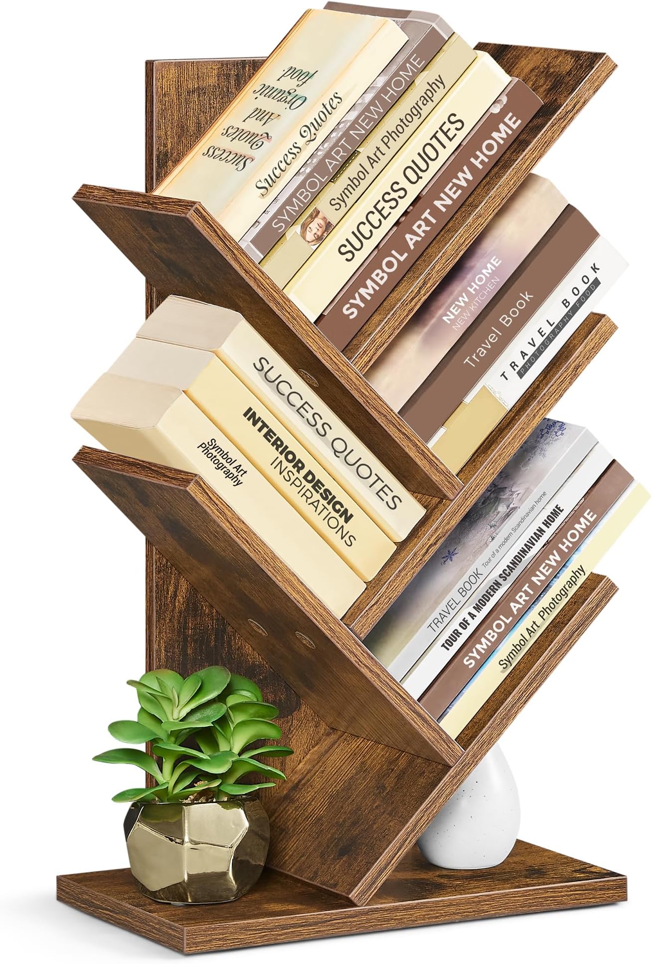 Tree Bookshelf, 5-Tier Bookcase, Small Bookshelf, Space-Saving Corner Shelf, Book Tree, Holds Books, CDs, Games, for Bedroom, Living Room, Home Office, Rustic Brown ULBC183X01