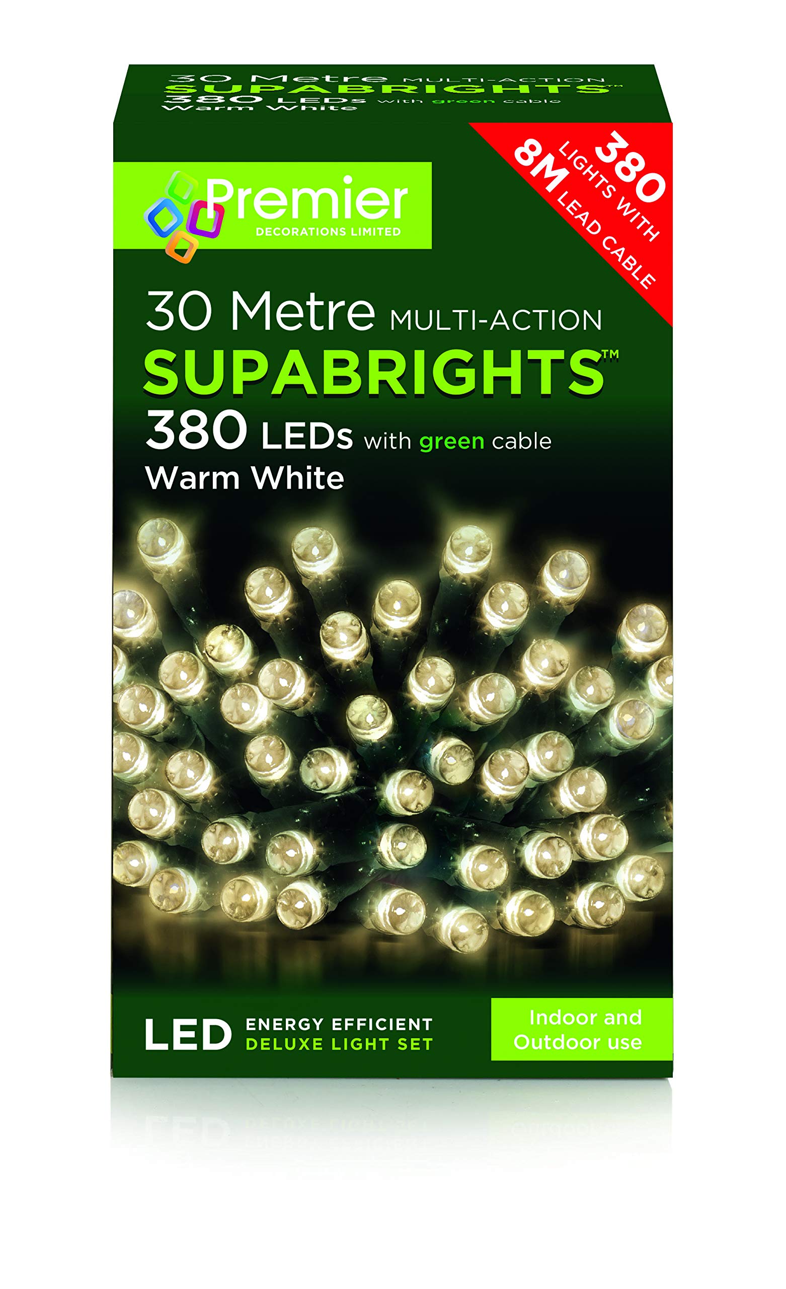 Premier 380 Supabrights LED Christmas Multi-action Lights - Warm White