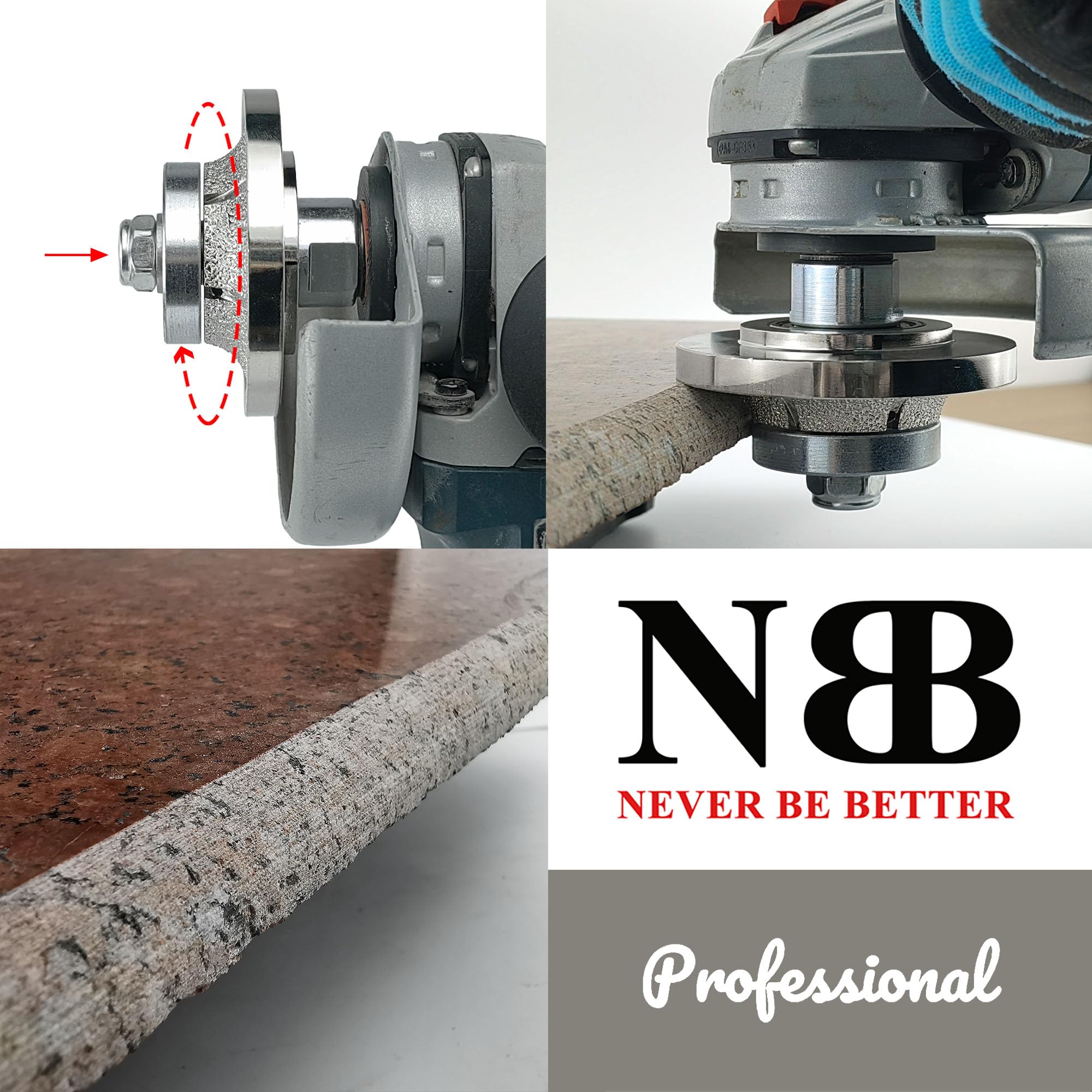 NBB Roue profilée diamantée, fraise foret toupie diamant, Roue de profil diamant, mèche pour profiler carreaux porcelaine céramique granit marbre pierre, pour meuleuse d'angle(Half-Bullnose B25)