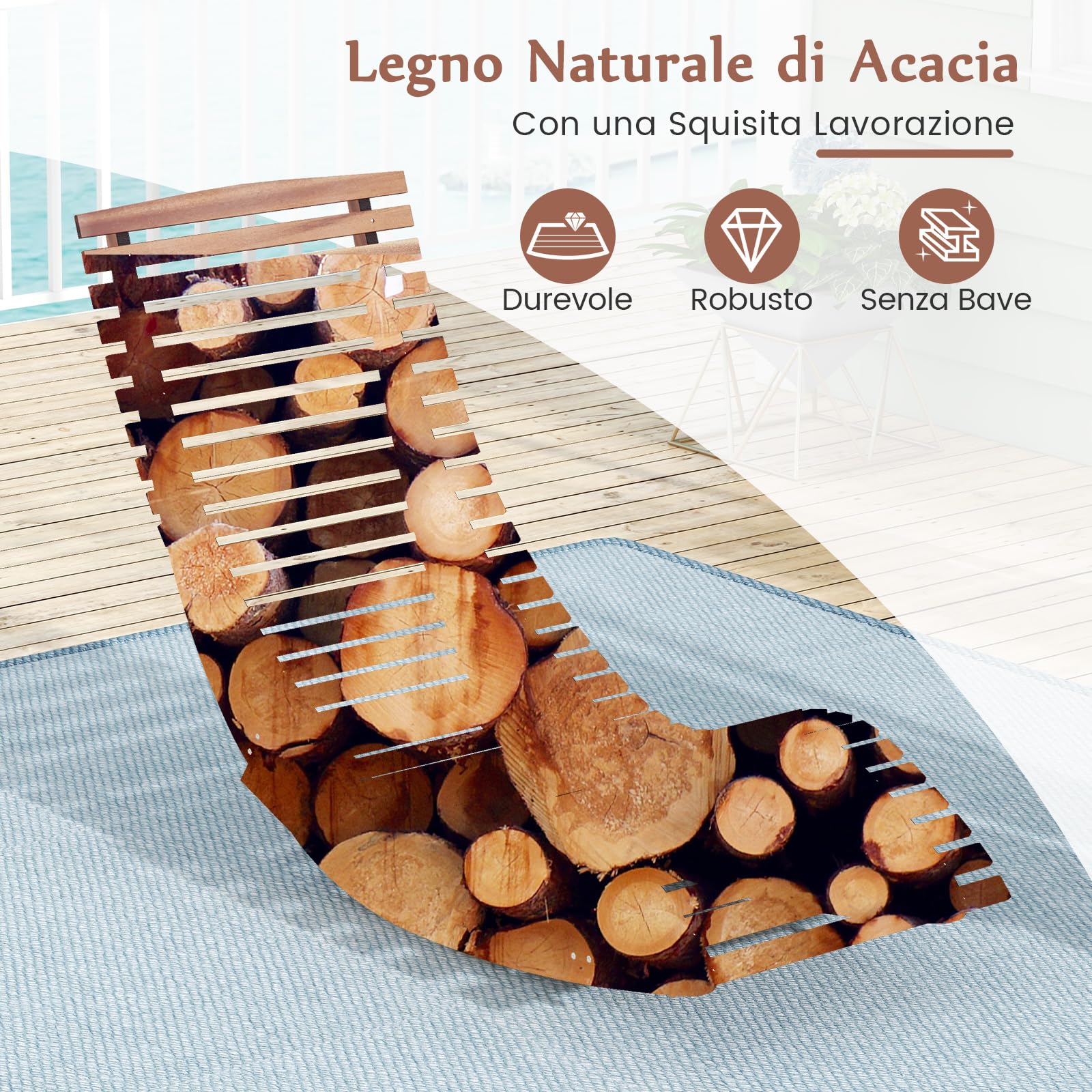 COSTWAY Sedia a Dondolo in Legno per Esterni, Lettino a Dondolo con Seduta Ergonomica, Sdraio a Dondolo da Giardino, Lettino Prendisole a Dondolo per Giardino, 157 x 60 x 76 cm, Portata 160 kg (1)