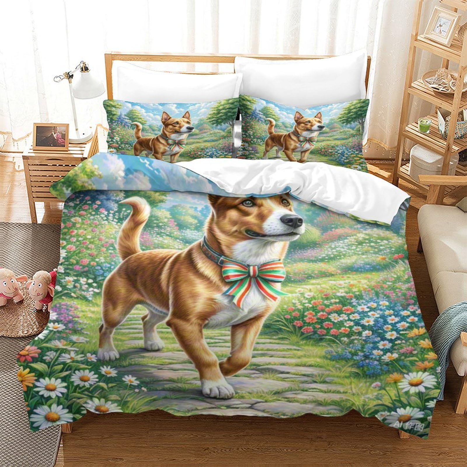 Housse de couette Boston Terrier 3D lit simple 140x200 cm en microfibre douce et zippée