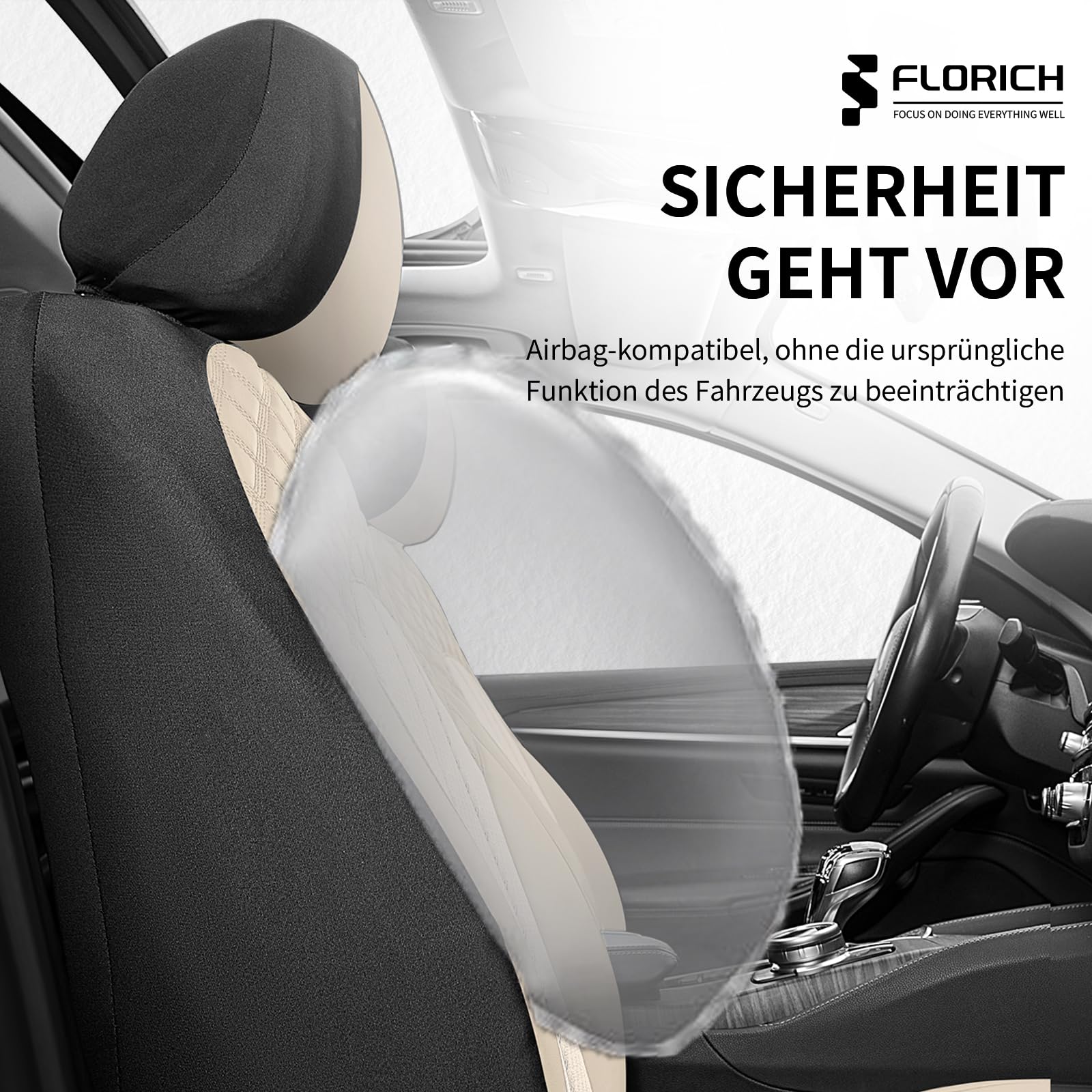 FLORICH Coprisedili per Auto Coprisedili Anteriori, in Pelle PU e Air-Mesh Coprisedili Traspiranti Coprisedili Interni Adatti alla Maggior parte Delle Autovetture, SUV (Anteriori, Beige)