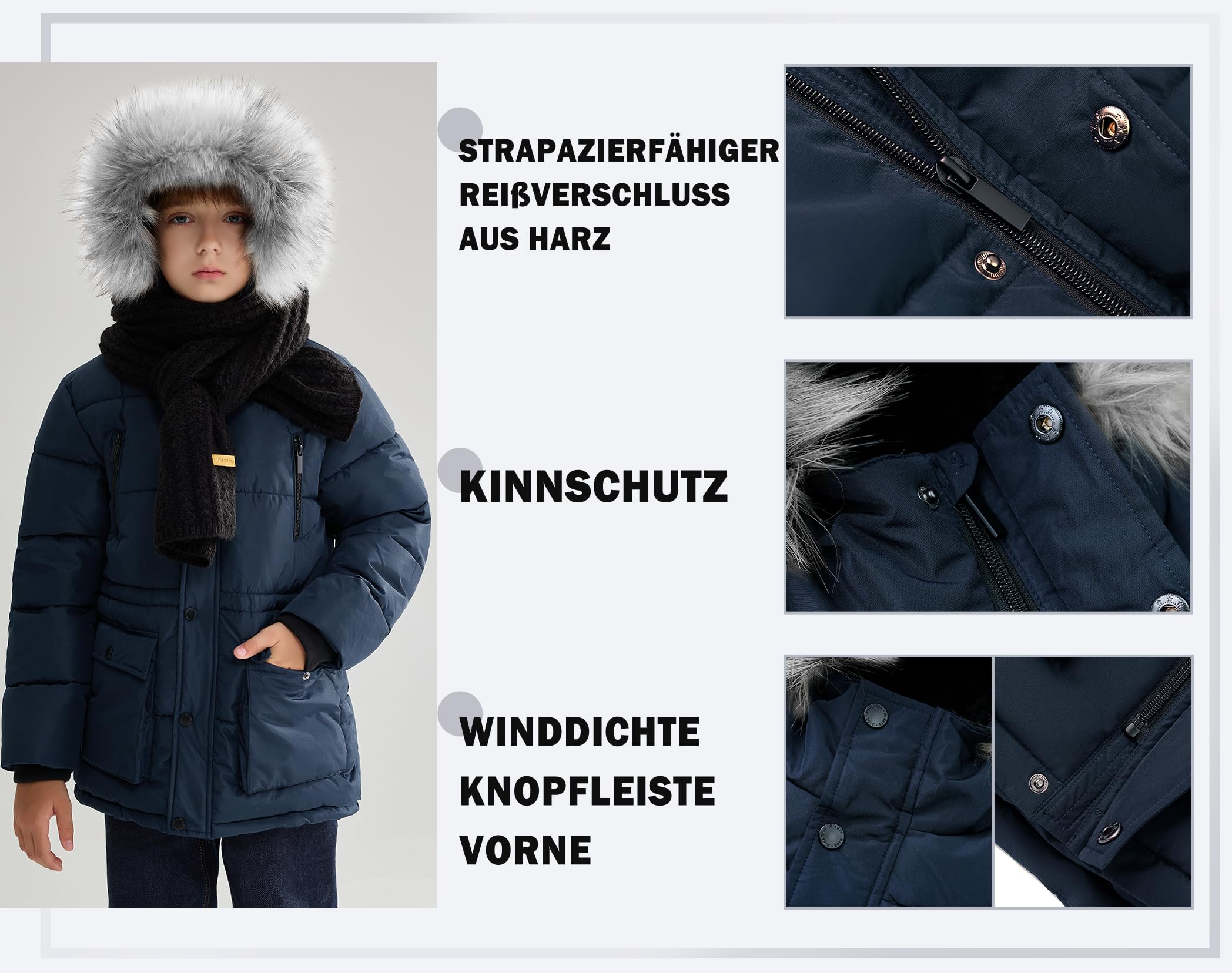 maoo garden Jungen geschwollener Wintermantel Große Kinder Schwergewicht Sherpa gefüttertes Fell Kapuzen-Outdoorjacke Wasserabweisender Schneeparka