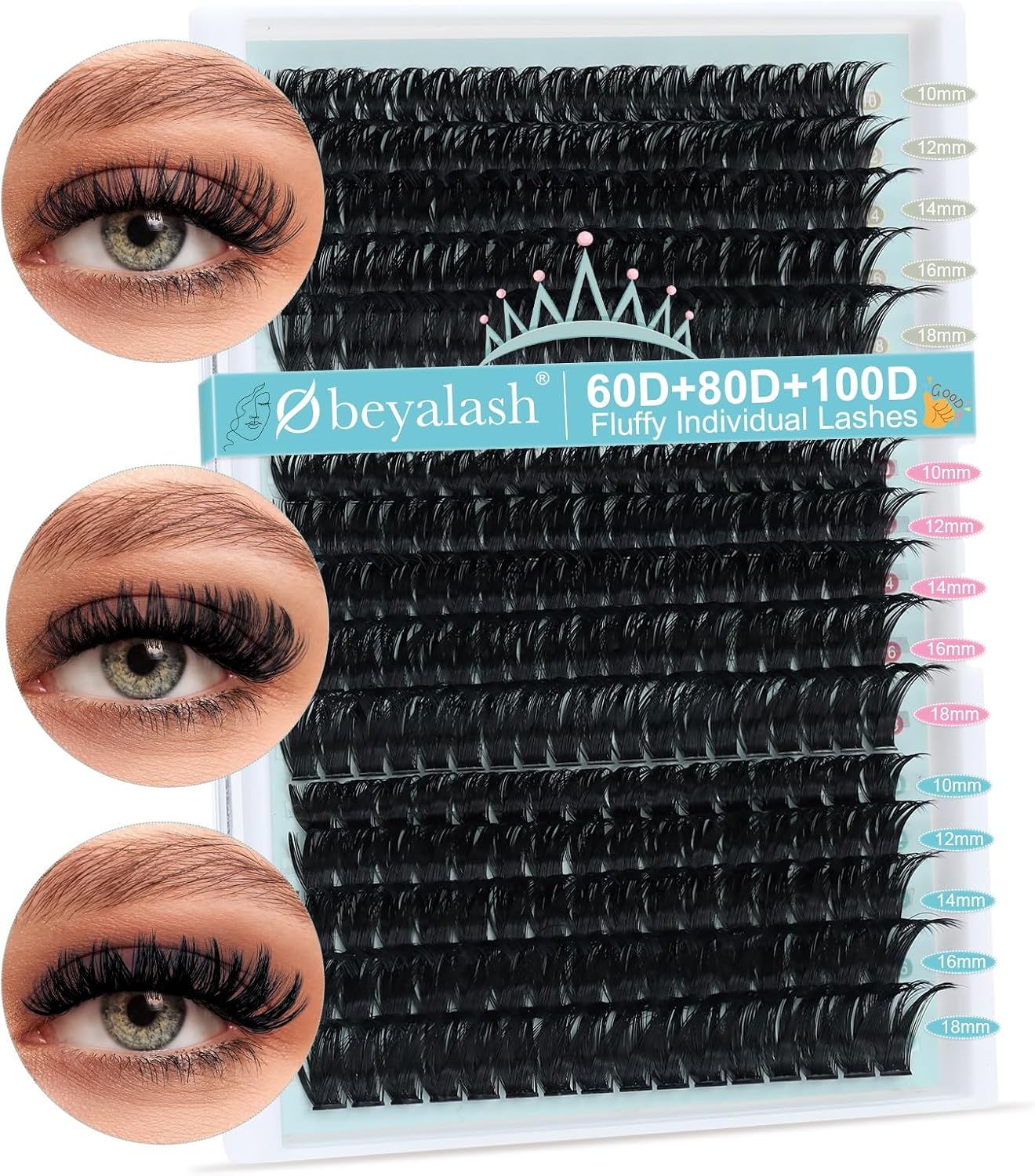 Fluffy Sztuczne Rzęsy 60D+80D+100D Thick Cluster Lashes D Curl Wispy Eyelash Clusters 10-18mm 275PCS Lash Clusters False Eyelashes Individual DIY Lash Extensions by Obeyalash