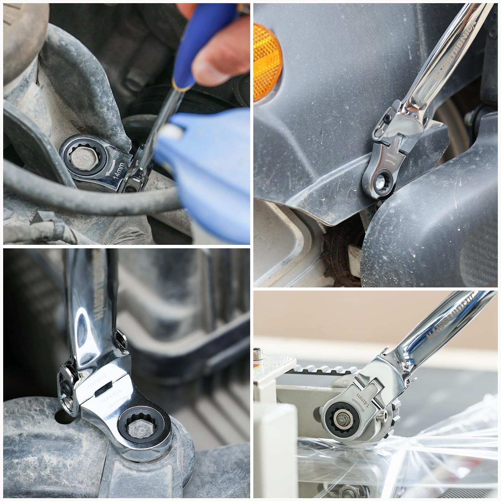 haisstronica Kit de Llaves de Carraca 12 en 1 – Llaves de Anillo Métricas de 8–19 mm con Cabezas Intercambiables para Automóvil, Juego de Llaves de Carraca para los Tornillos Principales del Vehículo