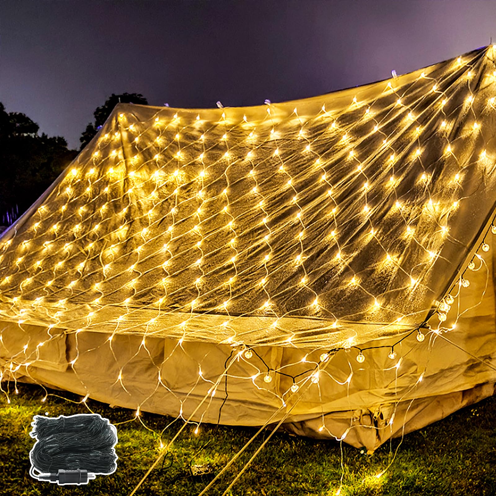 NAIZY LED-netverlichting 3x2m 250 LED's, lichtslinger, lichtgordijn, warmwit, met 8 modi, stekker, donkergroene lichtlijn, buiten- en binnenverlichting voor kerstdecoratie, bruiloft, feest