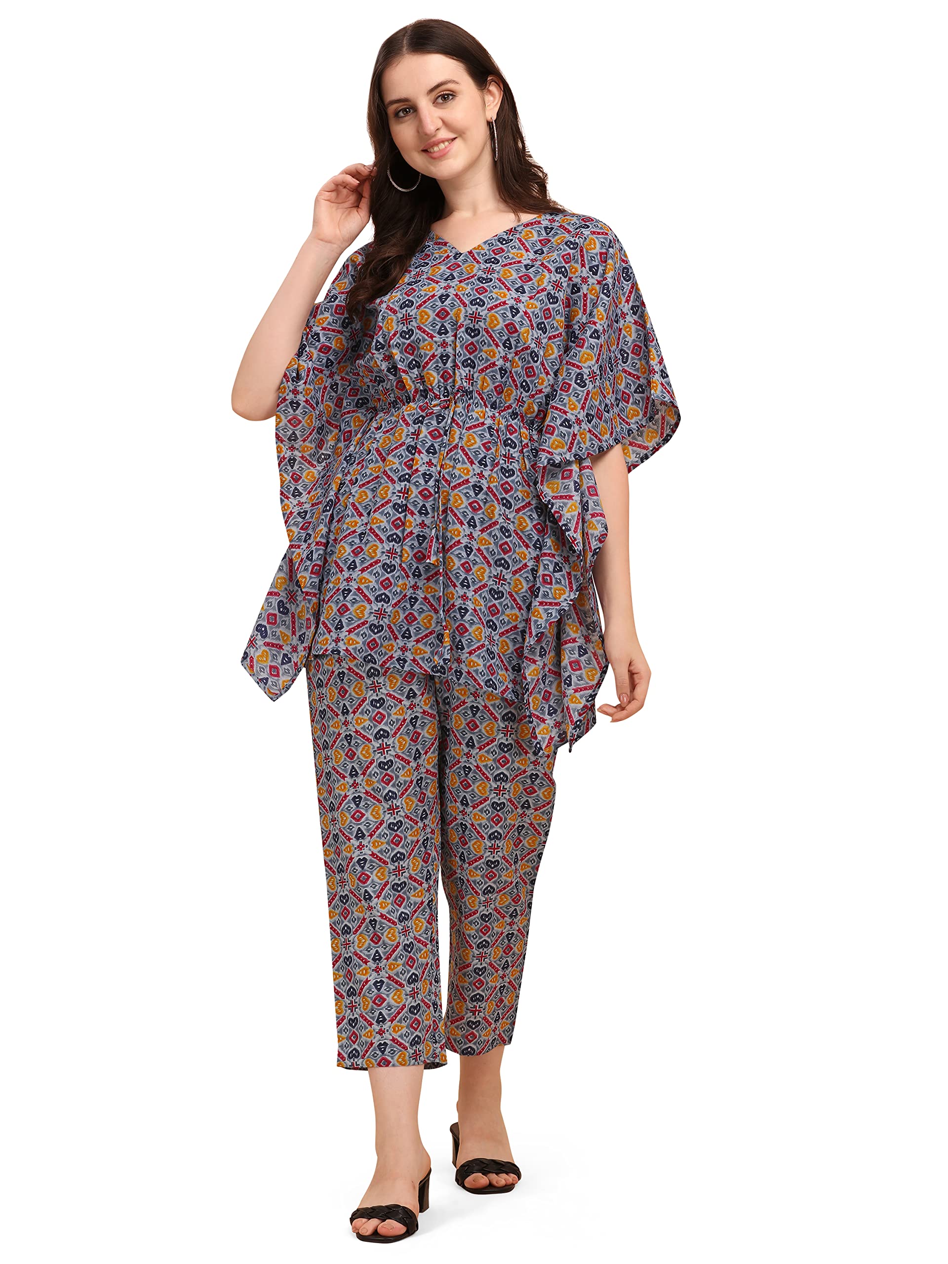 NAINVISH Cotton Blend Kurta Pant Set | Ethnic Kaftan Co Ord Pant Set | Casual Wear Kaftan Pant & Top Set | Fancy Kaftan Top & Pant Set | Women Top & Pant