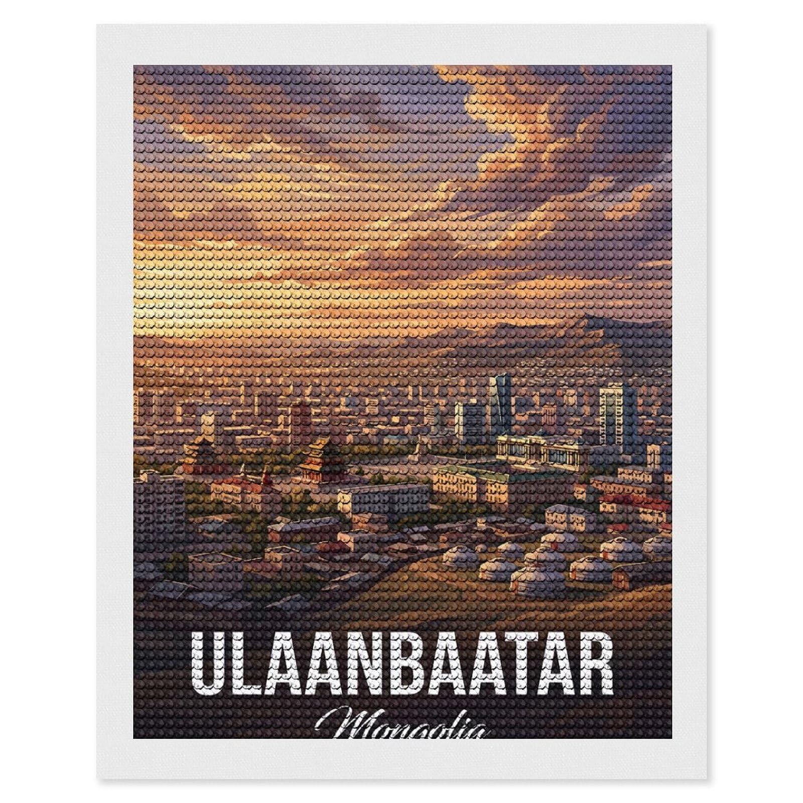 Junmoney Ulaanbaatar Mongolia Cityscape Diamond Painting Canvas Kit 16"x20", Adhesive Canvas, Living Room Decor, Farmhouse Decor, Winter Craft