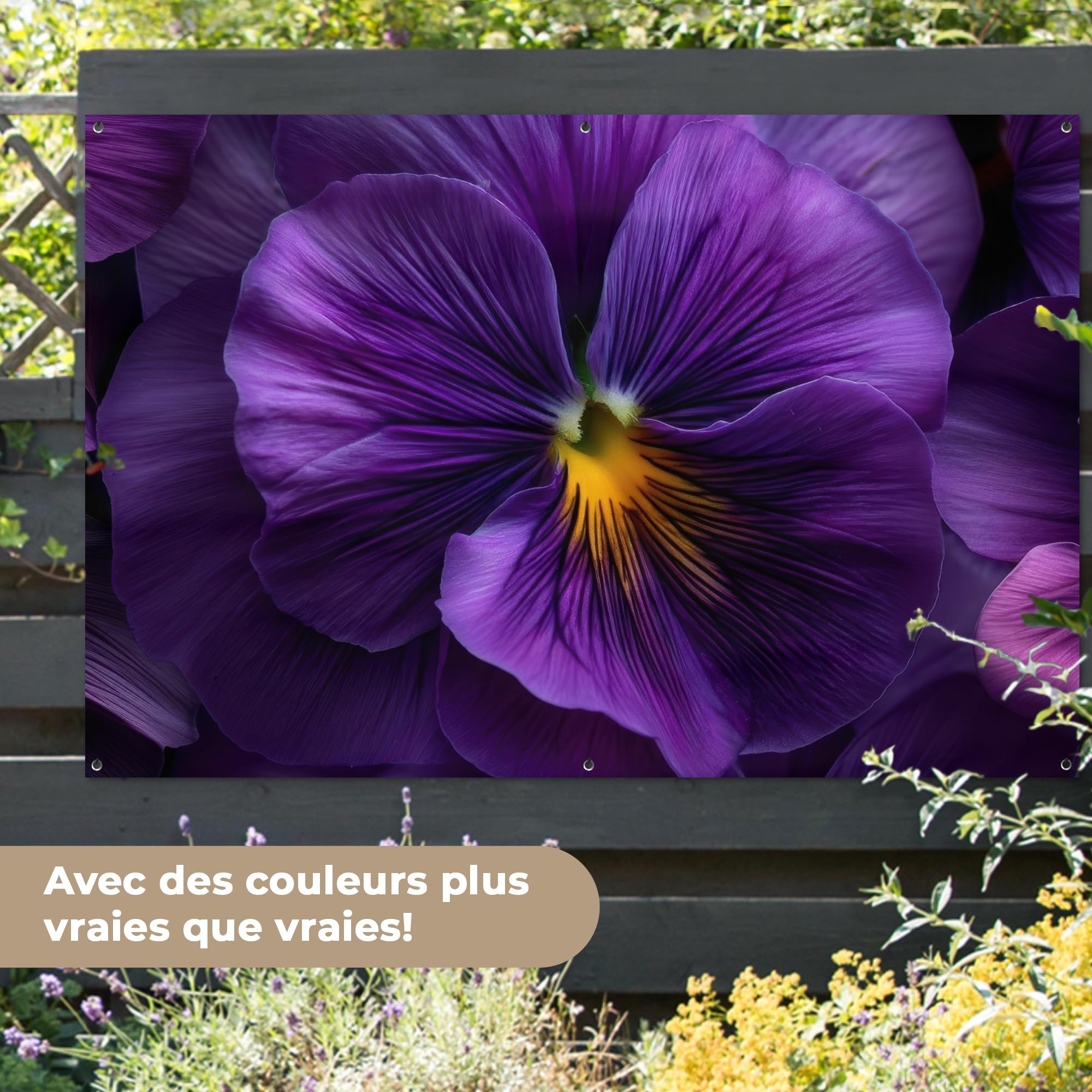 MuchoWow© Decoracion Jardin Exterior Decoración Pared Póster De Jardín | 180x120 cm - Balcón Wall Decoration Patio Posters Decorativos Terraza Morado - Violín - Profundidad