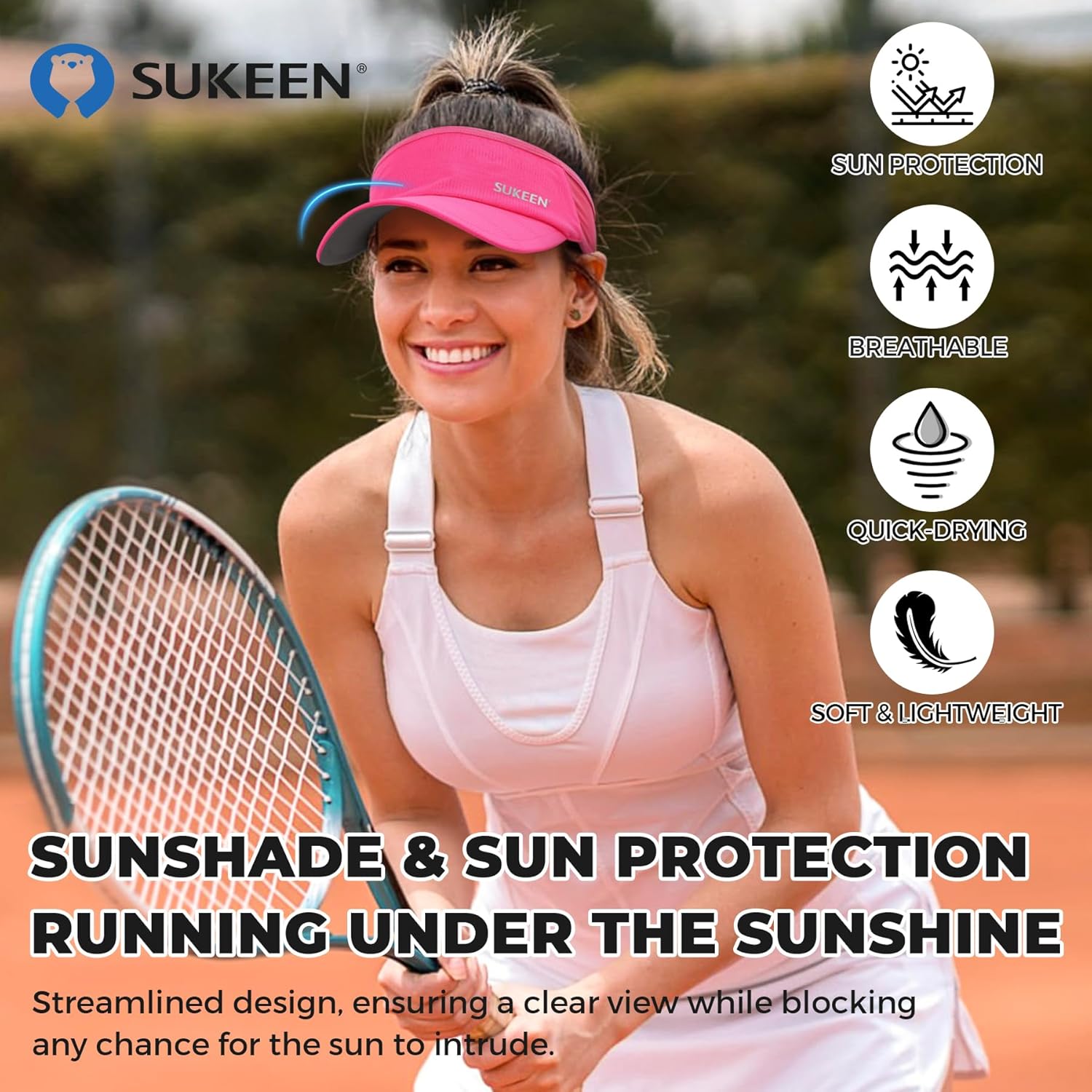 Sukeen 2 Pack Sports Sun Visor Men Women Lightweight Packable Cooling Stretchy Visor Hat for Running, Tennis, Golf - Image 2