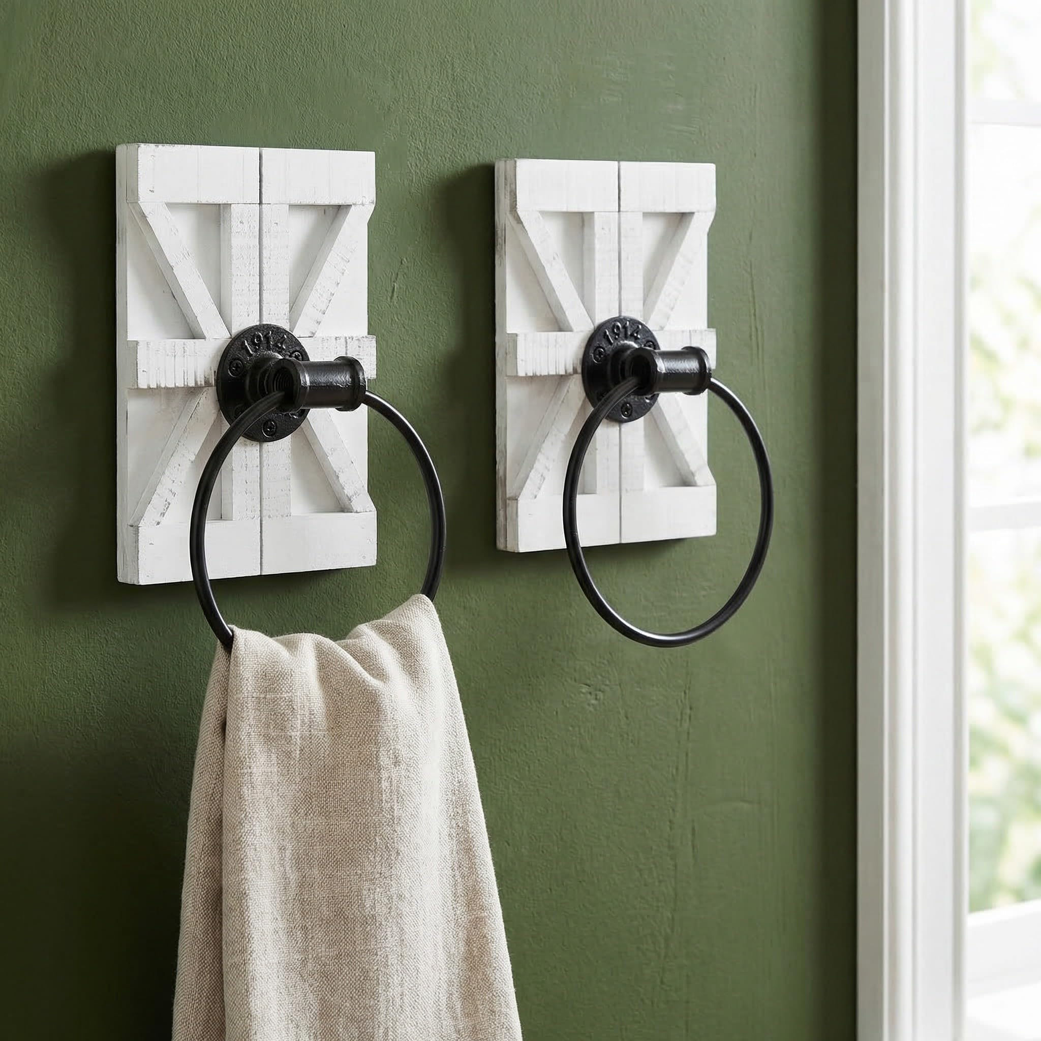 OSALADI Toallero de Pared Rústico de Hierro y Madera Blanco 2 Piezas para Baño y Cocina Diseño Vintage y Ahorro de Espacio