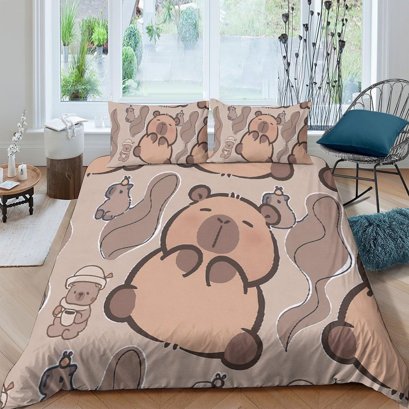 Ctjqhvkz Style-1 3D Printed Cartoon Beaver Fitted Sheet Microfiber Soft Anti-Slip Animal Squirrel Bed Cover For Bedroom Dorm Mattress Decor Single（135X200cm）