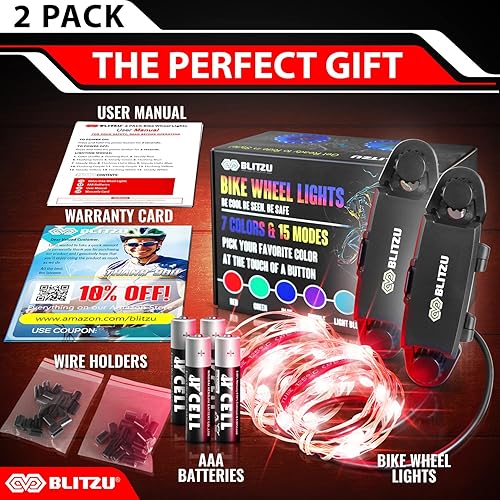 Miniatura 5 de BLITZU Luces de rueda de bicicleta, luz de decoración de radios de bicicleta. Paquete de 2 neumáticos de 7 colores en 1. Divertidos patrones