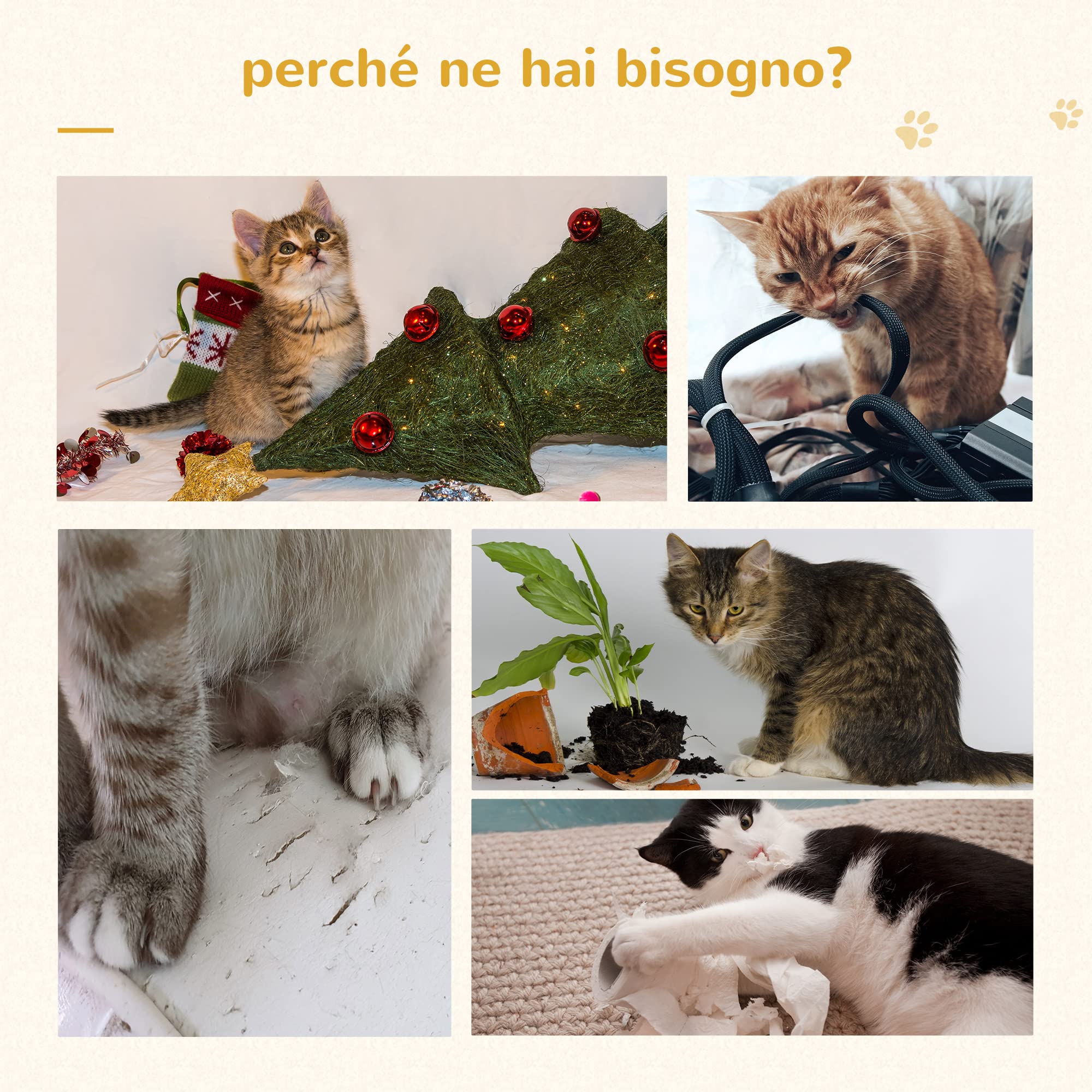 PawHut Trespolo per Gatti Multilivello con Tiragraffi in Sisal, Albero per Gatti con Piattaforme e Cuccia in Peluche Beige, 50x50x100cm