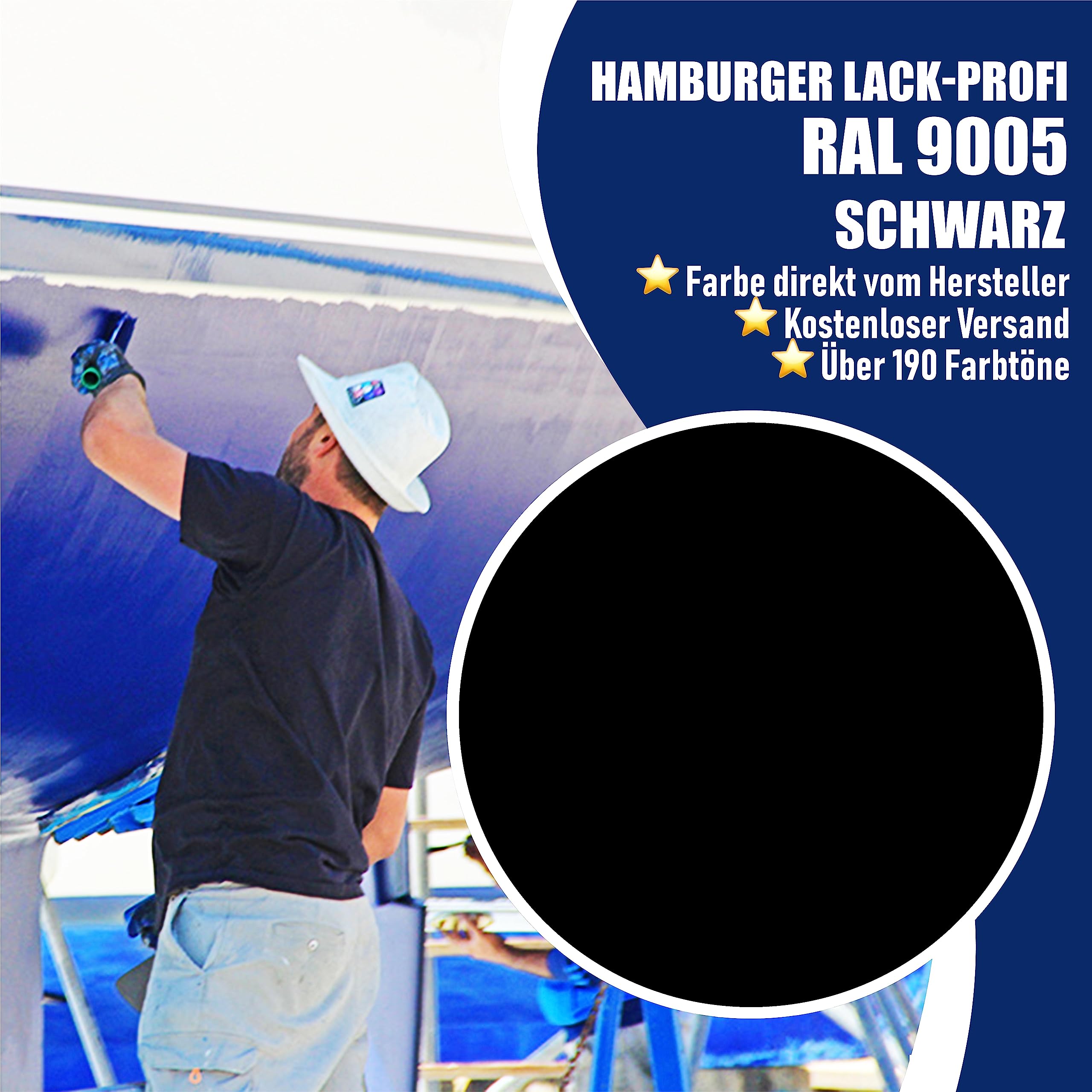 Hamburger Profi-Lack 2K Bootslack GLÄNZEND für GFK, Kunststoff & Polyester Schwarz RAL 9005 Yachtlack Yachtfarbe Bootsfarbe