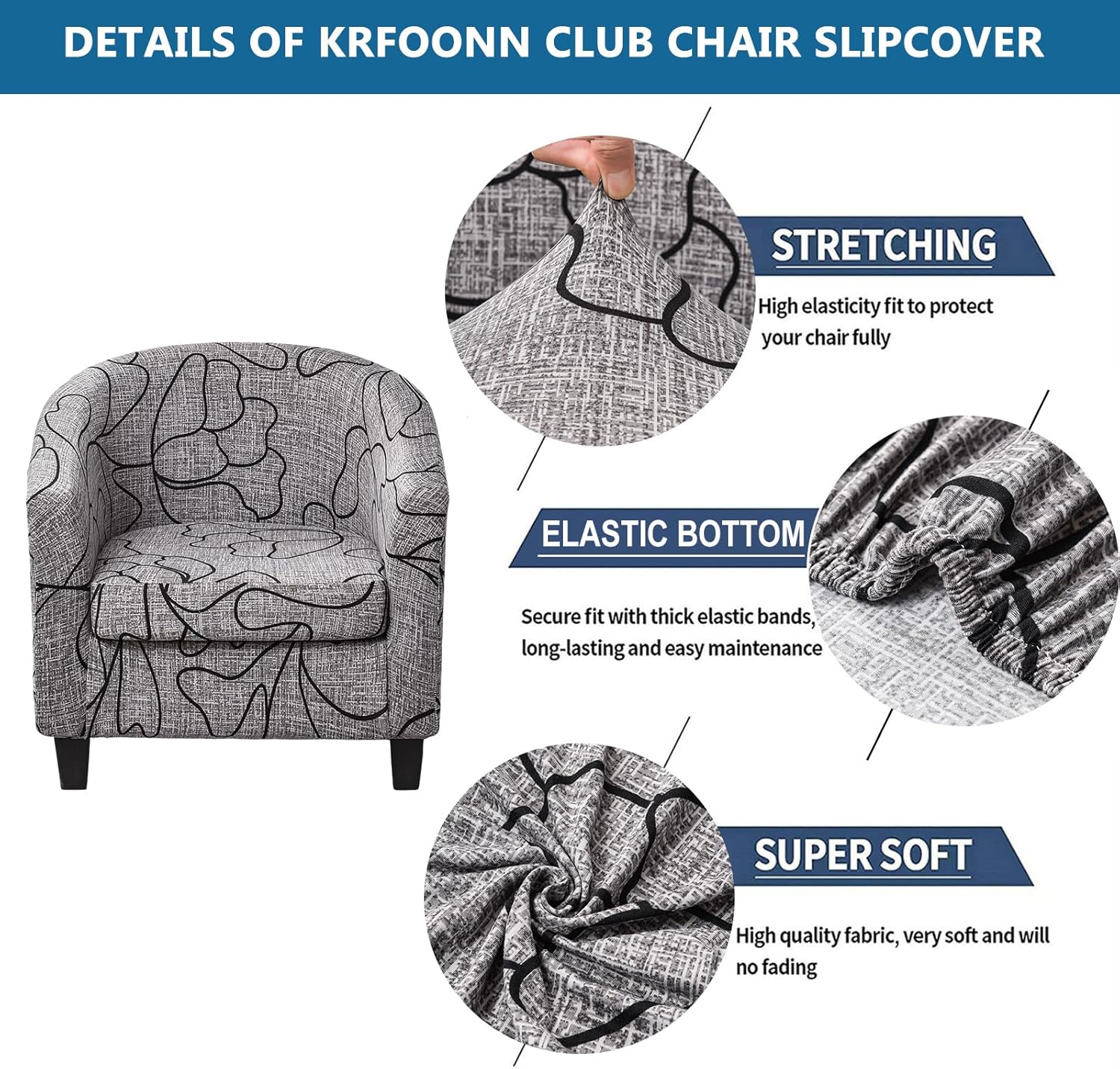 KRFOONN Club Chair Slipcover 2 Piece Stretch Printed Round Barrel Chair Covers Removable Tub Chair Slipcover with Elastic Bottom Chair Coverings Furniture Protector Cover for Living Room, B8