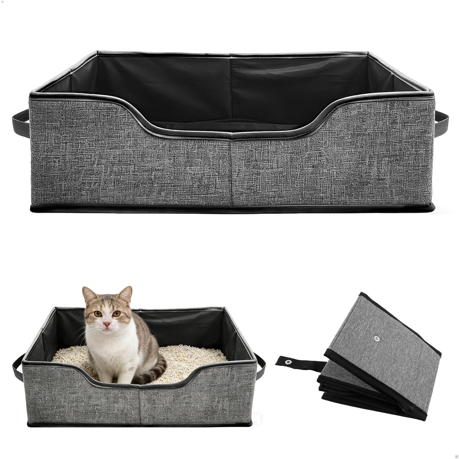 Arenero Gato, Arenero Portatil Gatos, Plegable Cagadero Gatos, Cat Litter Box Impermeable, Cat Bandeja para Gato para Interior y Exterior Viajes Acampadas Coche (Gris)