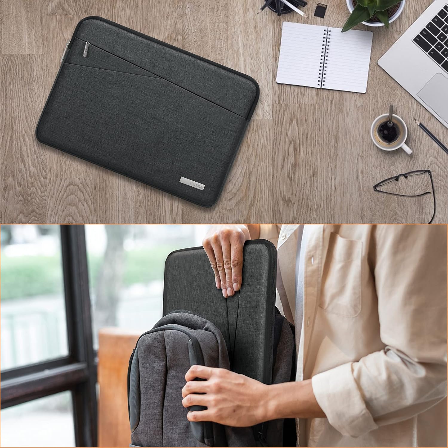 Laptop Sleeve Case 15-15.6 Inch Water Resistant Laptop Bag Cover Portable 360° Protective Computer Case Bag Compatible with 15 Inch MacBook AirPro with Pocket Black , Medium