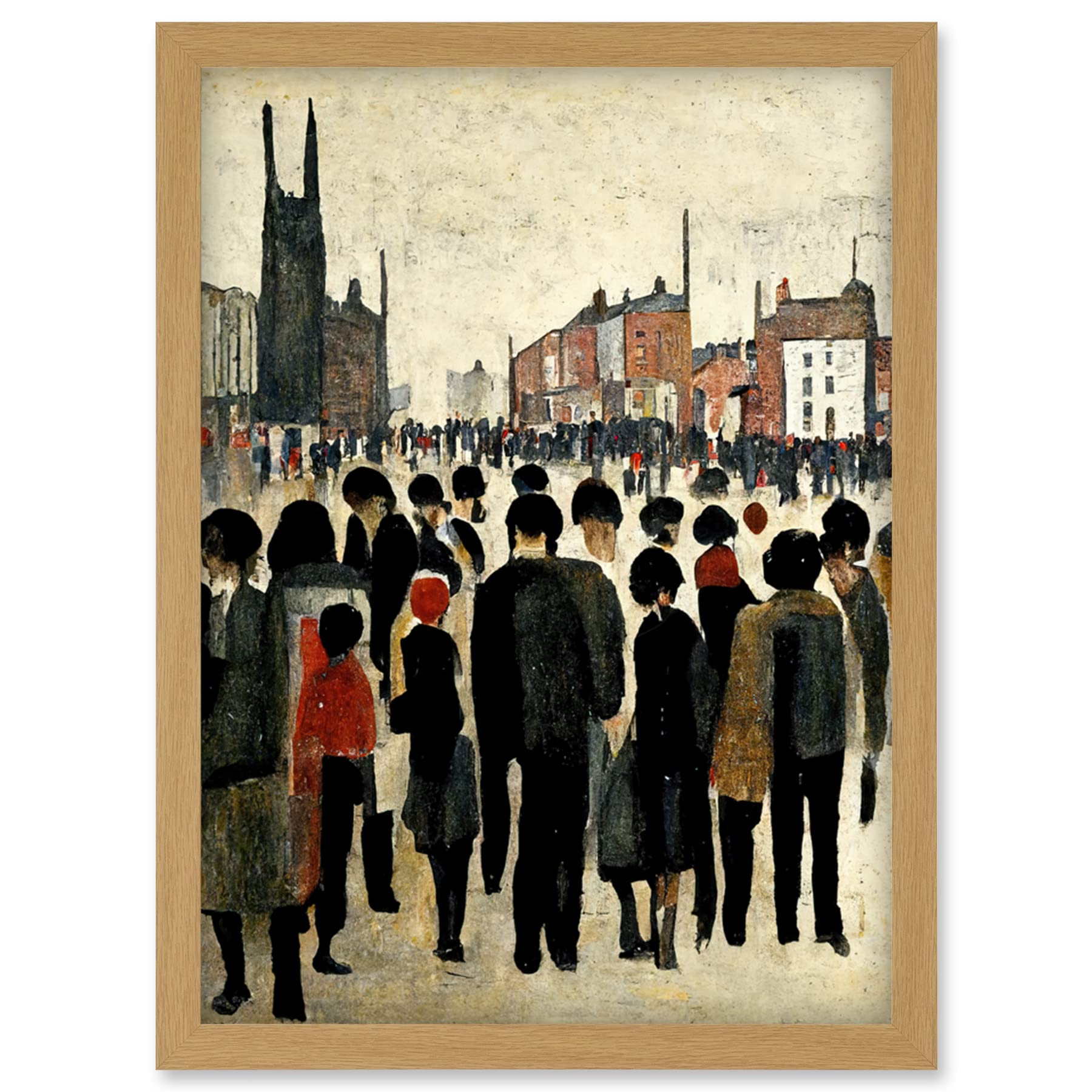 1940s Mid Century Industrial Street Cityscape Artwork - Framed Wall Art Print A4 - Artery8