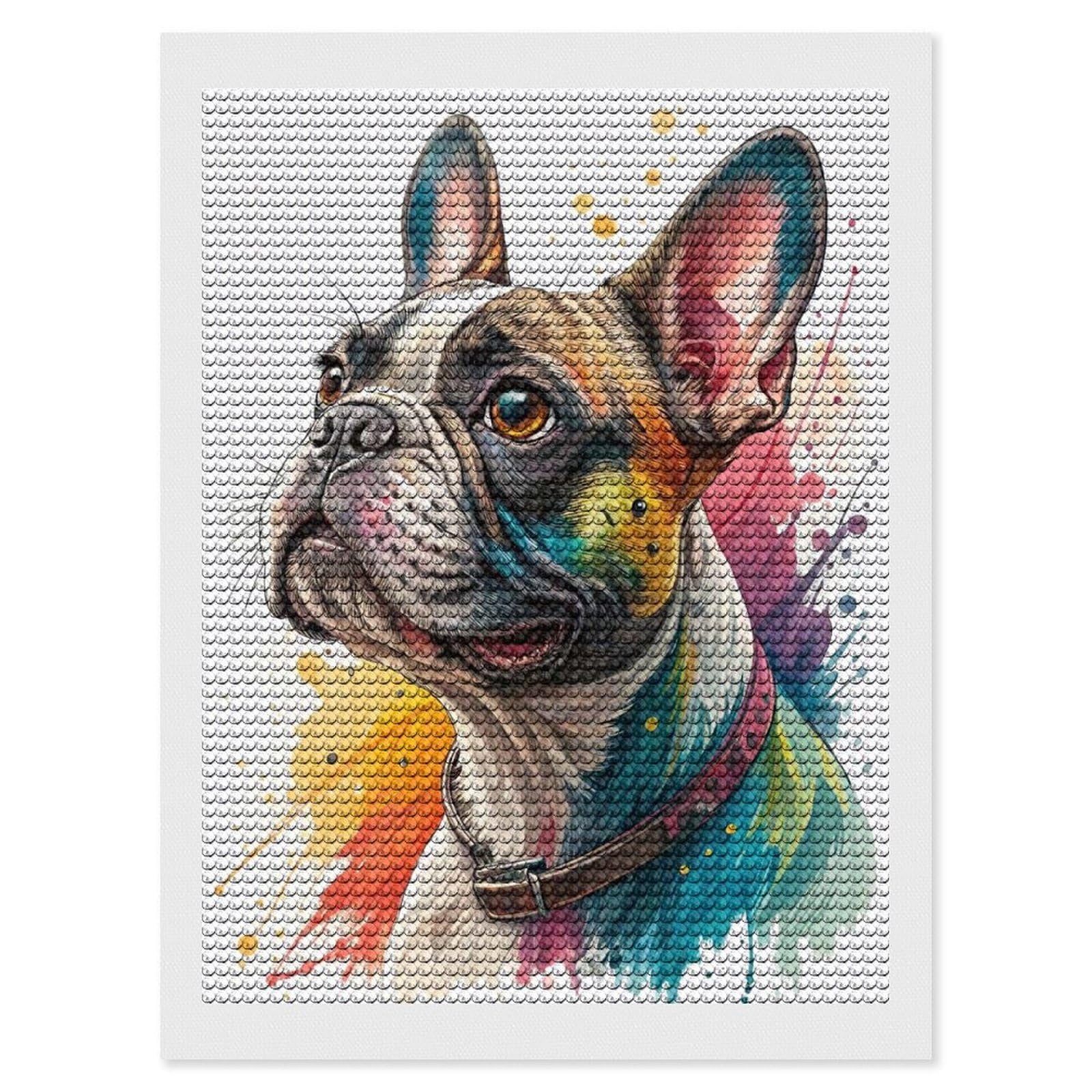 Junmoney Colorful French Bulldog Portrait Diamond Painting Canvas Set 12"x16", Easy to Enjoy, Adhesive Canvas, Office Decor, Holiday Gift Idea, with Tool Kit
