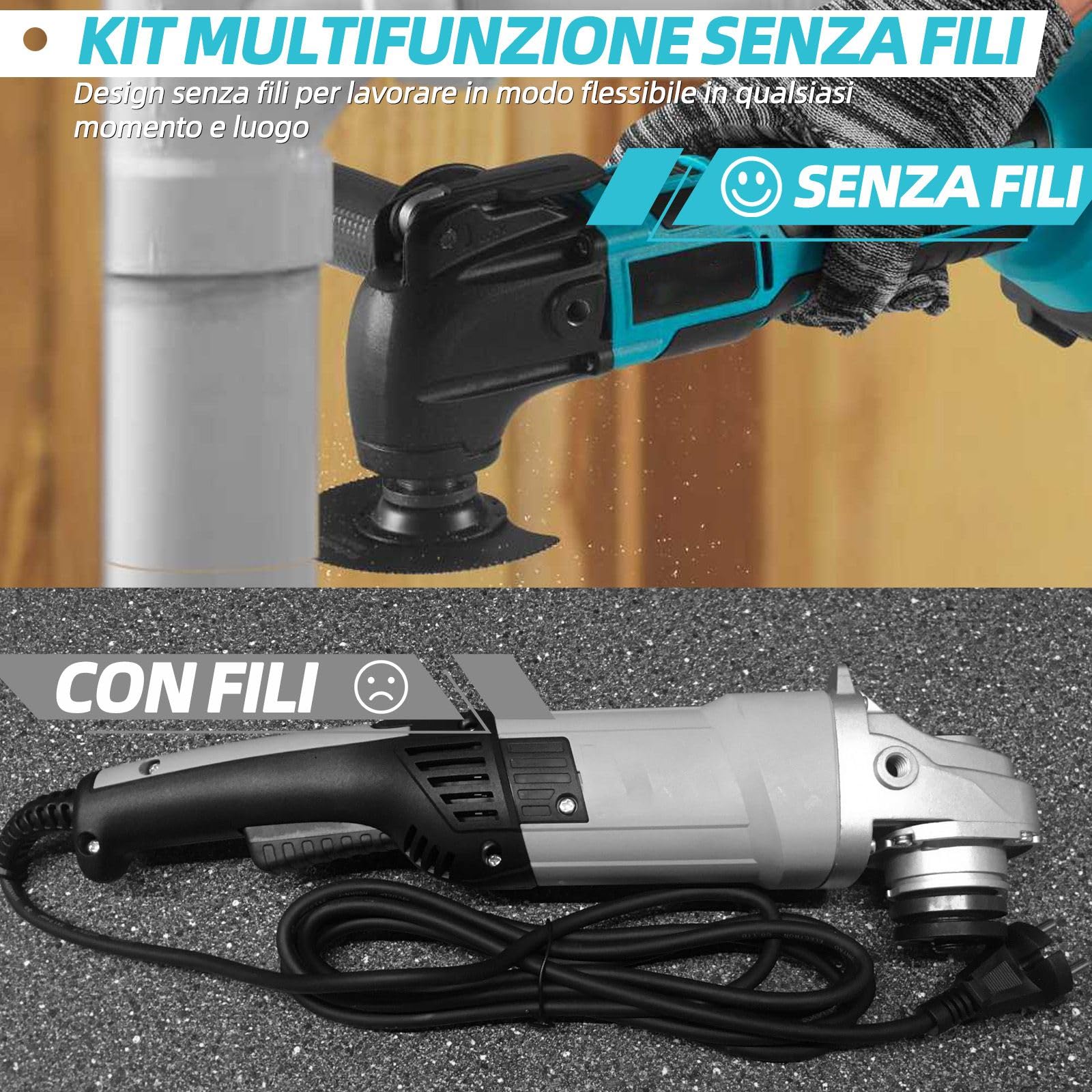 Batteria multifunzione compatibile con Makita 18 V, strumento oscillante a 6 velocità e motore senza spazzole, smerigliatrice e raschietto, strumento multifunzione – senza batteria