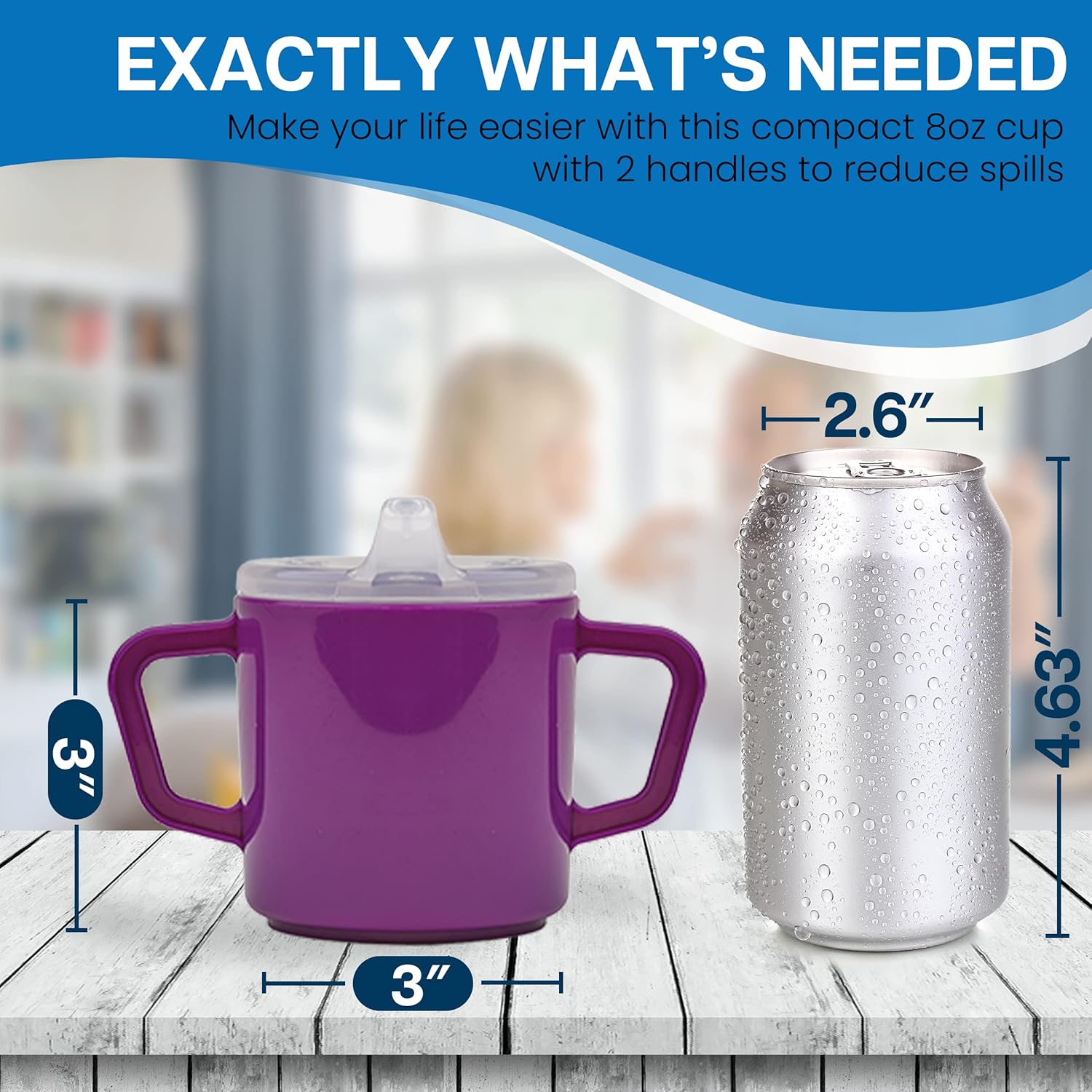 Providence Spillproof Brand Compact 8oz Adult Sippy Cup with 2 Handles - Sip Cups for Adults for Limited Mobility - Handicapped Accessory Cups for Elderly Care - Made in the USA - Purple - 3