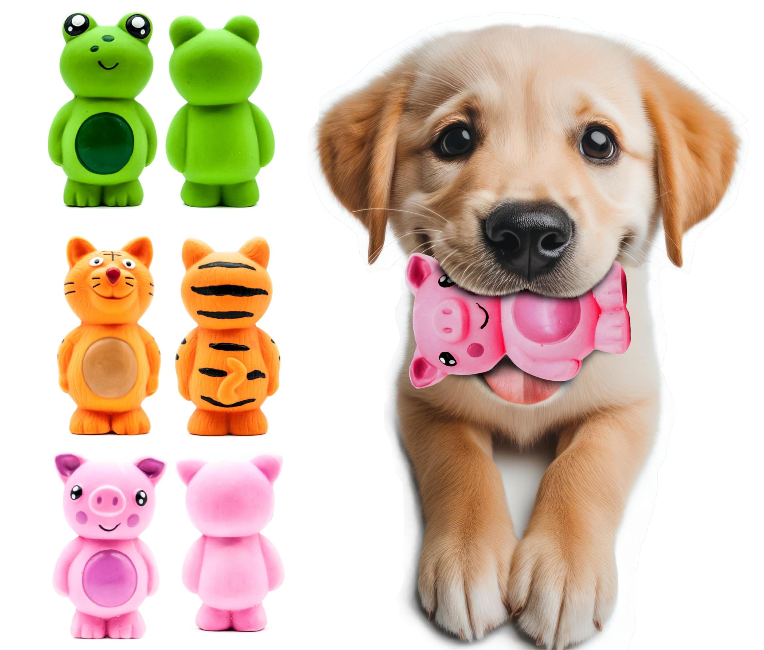Petopedia 3x 10cm PUPPY Toys Dogs Squeaky, FROG TIGER PIG, LATEX Chew Toy Squeak, Dog Gifts & Presents, Teething, Interactive - Image 4