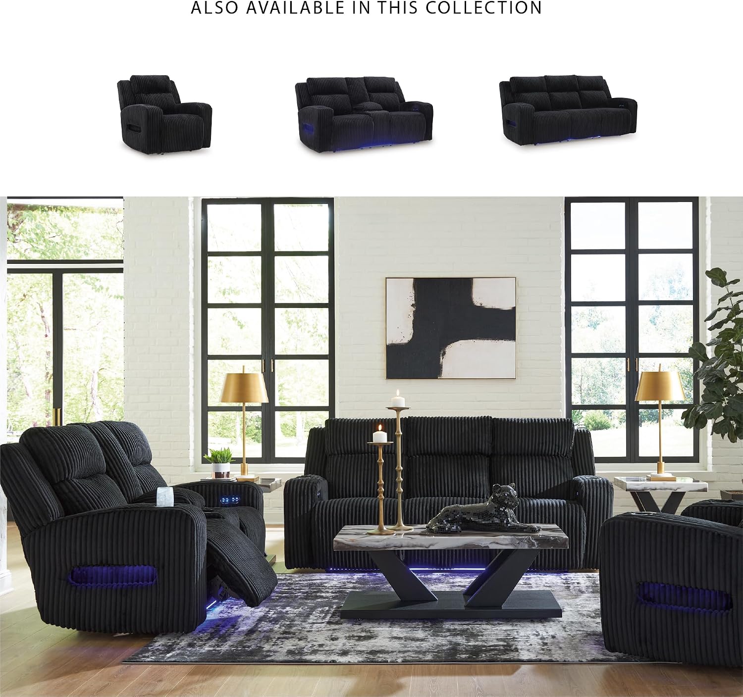 Signature Design by Ashley Broad Cove Casual LED Power Recliner with Adjustable Headrest, Storage and USB Ports, Black