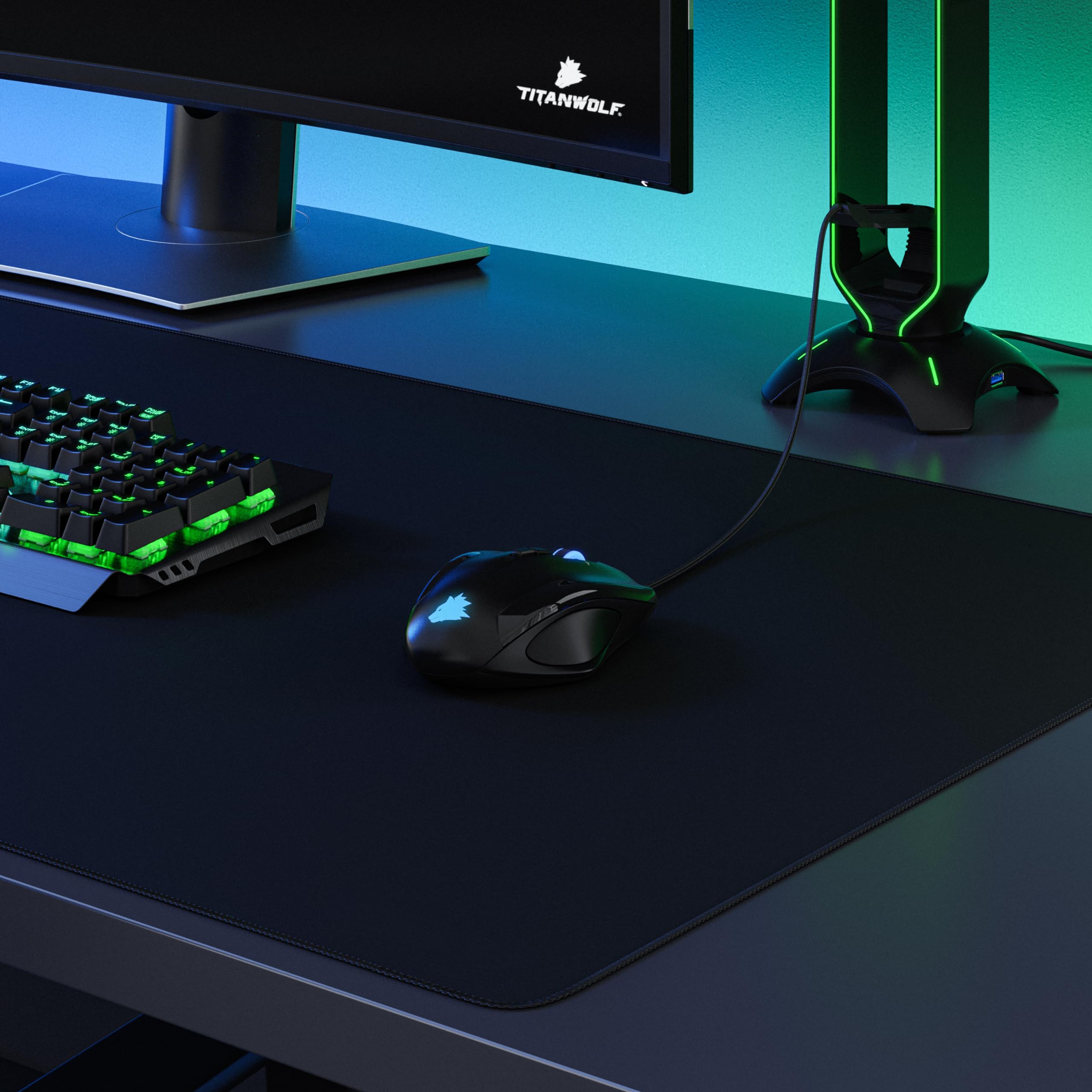 TITANWOLF – Alfombrilla Gaming XXL para ratón 900x500 – Mouse Pad - Precisión y Velocidad - Parte Inferior de Goma para una sujeción Estable - Antideslizante, Resistente al Agua – Motivo Negro