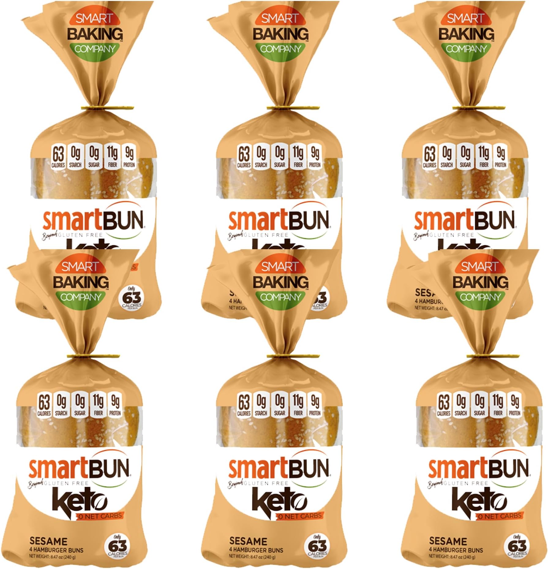 Smart Baking Company Smartbuns, Gluten Free, Sugar Free and Carb Free Buns (24 Count Sesame)