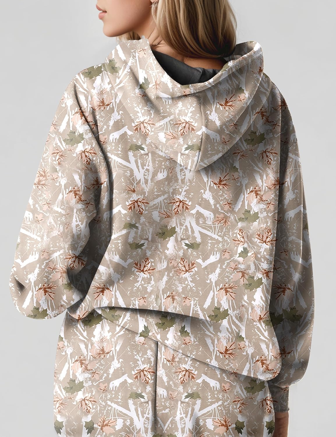 Women’s Two Piece Camo Sweatsuits Set Y2K Oversize Sweatshirt Maple Leaf Print Hoodie Sweatpants Lounge Outfits - Image 3
