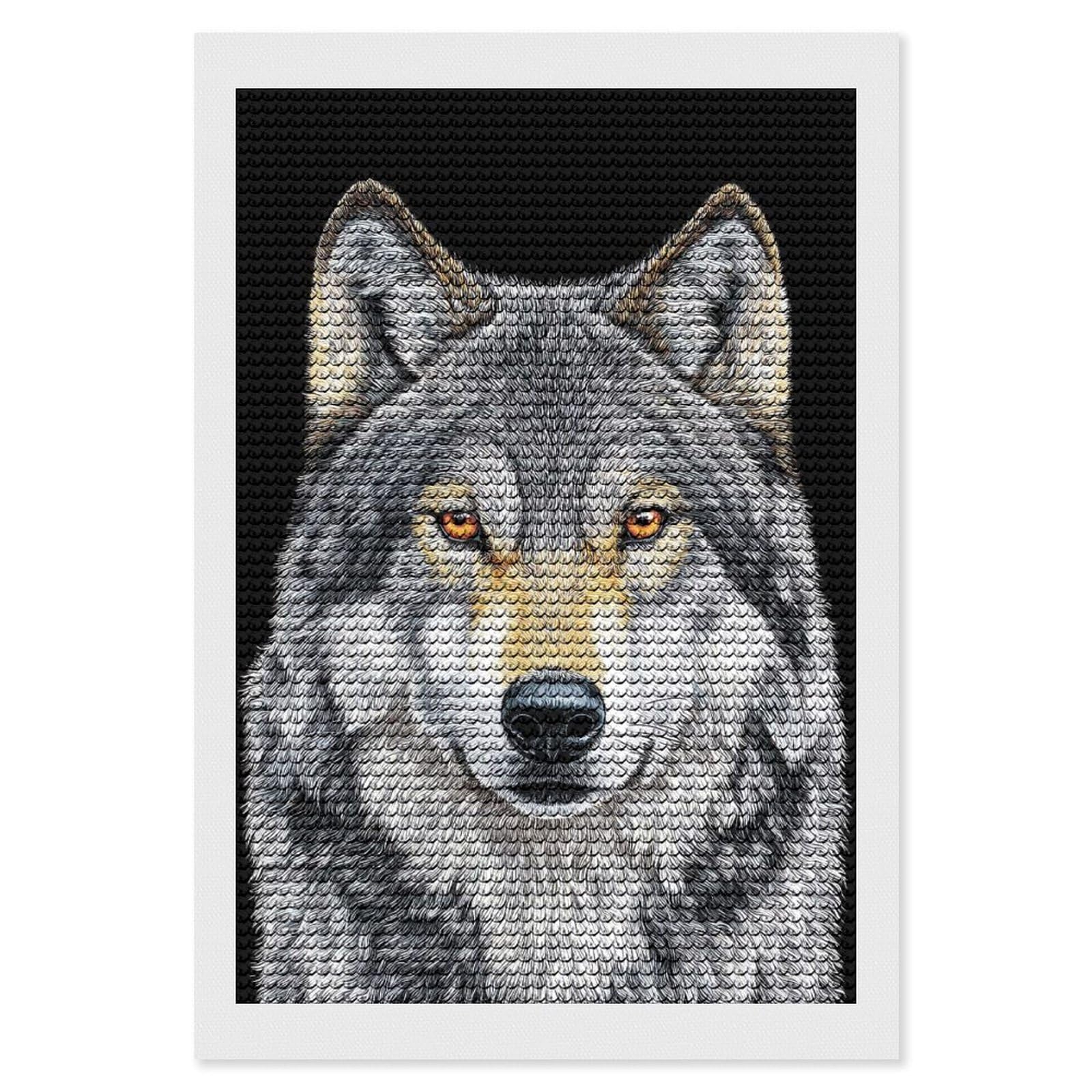 Junmoney Wolf Portrait on Black Background Diamond Painting Kit 8"x12", Easy Handmade Project, Cosy Home Accent, for Craft Lovers, Holiday Gift Idea