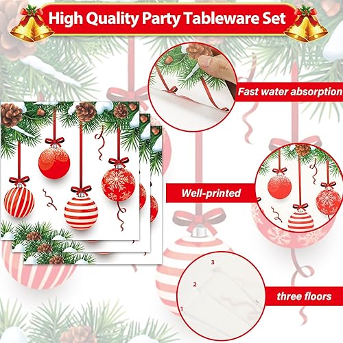 Miniatura 3 de 50 servilletas de Navidad para invitados de 3 capas, paquete de papel desechable, bolas de Navidad, almuerzo, cena, servilletas de mano, tema de
