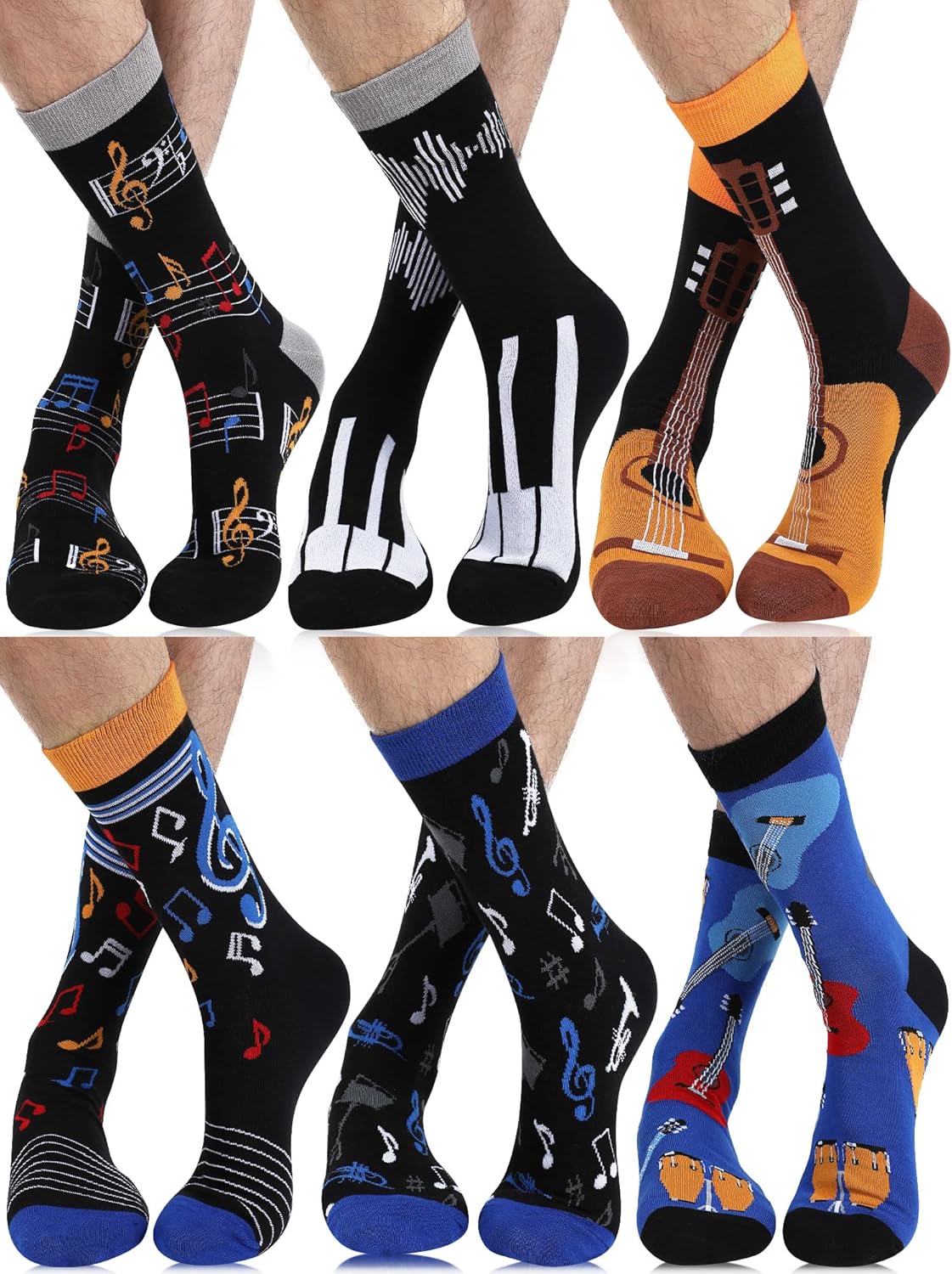 Berlune 6 Pairs Music Gifts for Men Funny Socks Music Lovers Gifts Novelty Musical Rocker Piano Notes Guitar Socks Fun Epic The Musical Merch Valentine's Day Presents for Him - Image 4
