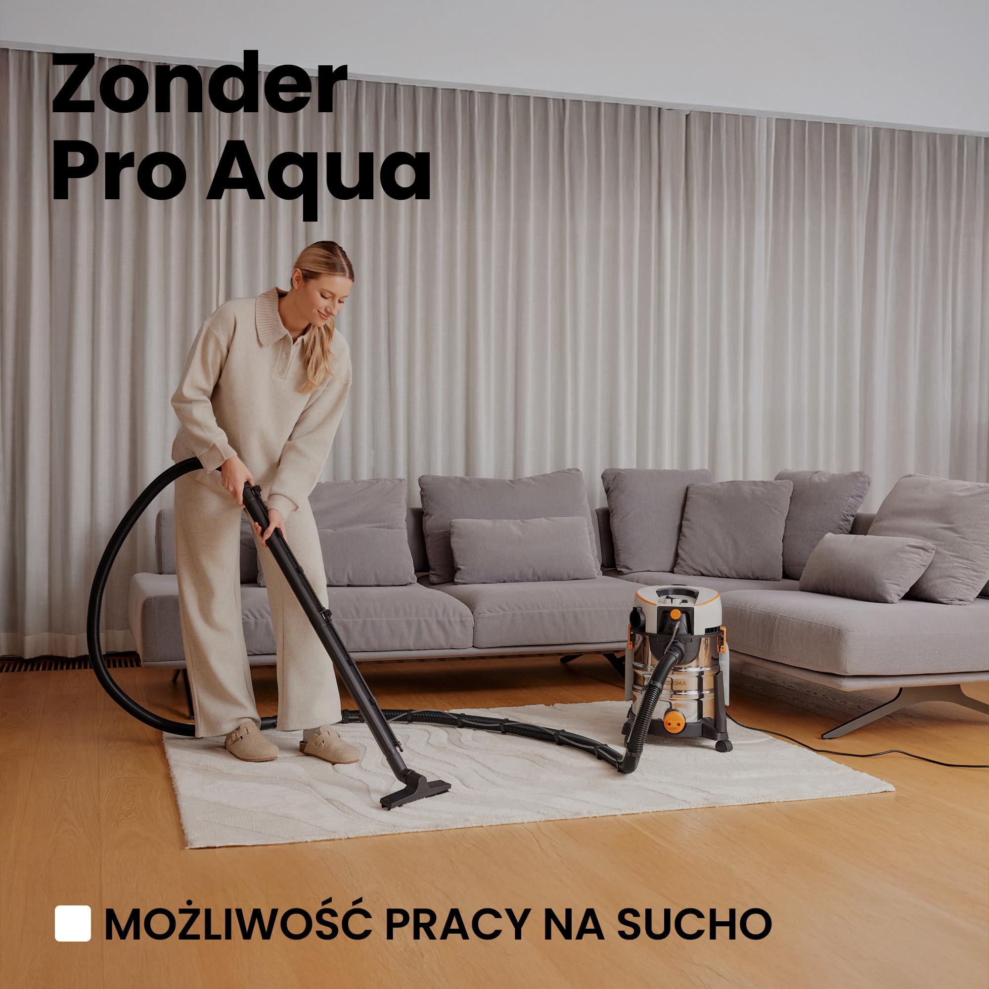 ZEEGMA ZONDER PRO AQUA Odkurzacz Piorący do Pracy na Mokro i Sucho 1400W, do Dywanów Samochodu Tapicerki Schodów, Zbiornik na Wodę Czystą 4 L, Zestaw Filtrów oraz Ssawek Piorących
