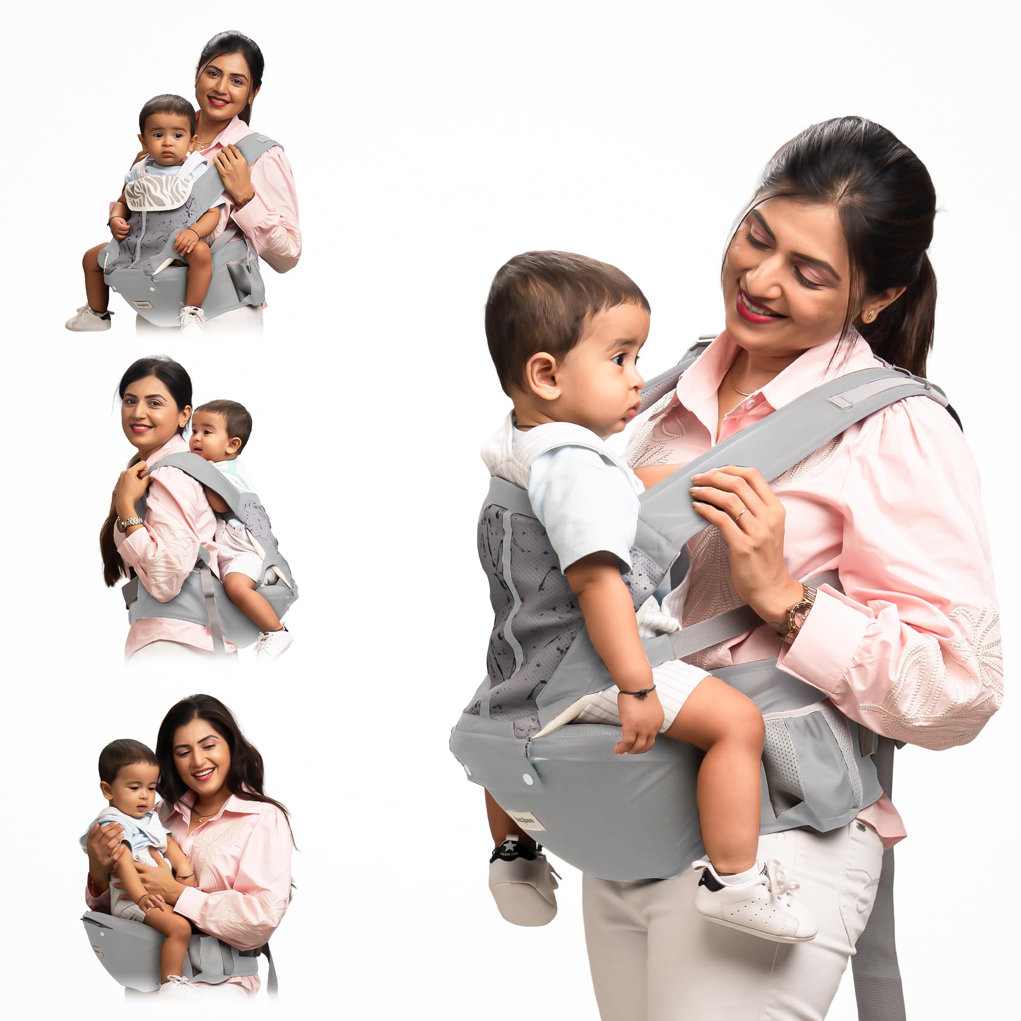BAYBEE Neonest Hip Seat Baby Carrier for 0 to 3 Year Baby | Baby Carrier for New Born with 6 Carry Position | Adjustable Hands Free Baby Carry Bag with Lumbar Support & Wide Seat Cushion | Babies Kangaroo Bag with Multi Storage Packet & Breathable Mesh Fabric (Grey)-image-24