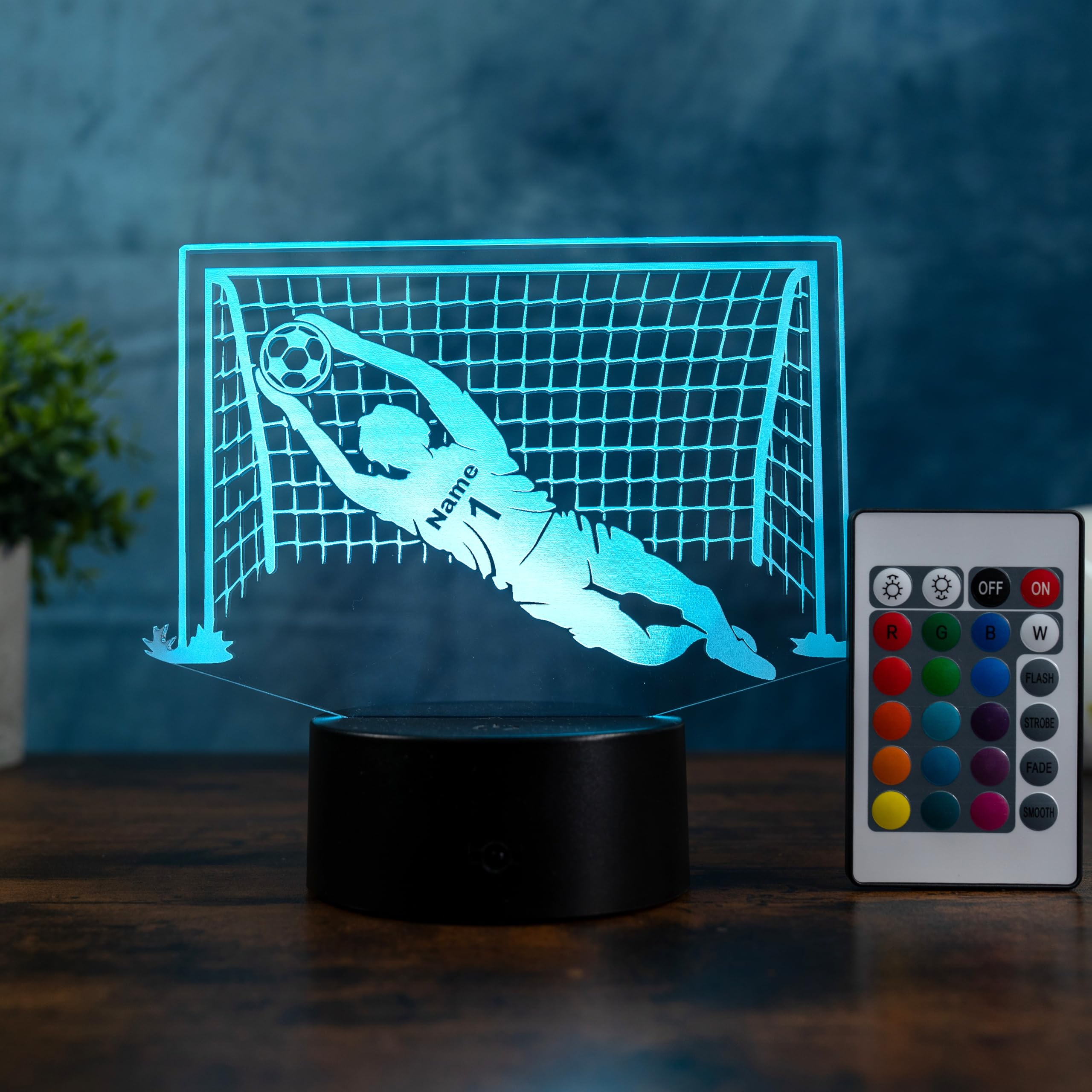 Personalisierte Fußball Torwart Lampe – 3D LED Nachtlicht mit Name – Geschenk für Torhüter & Fußballfans – Fußball Lampe mit Gravur – Deko für Jungs & Männer