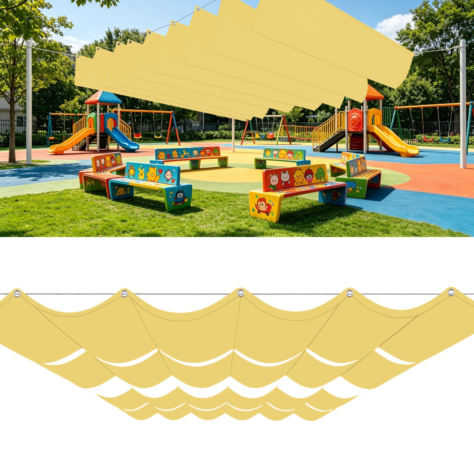 Voile d'ombrage rétractable vague 5.3x11m imperméable et indéchirable haut de gamme