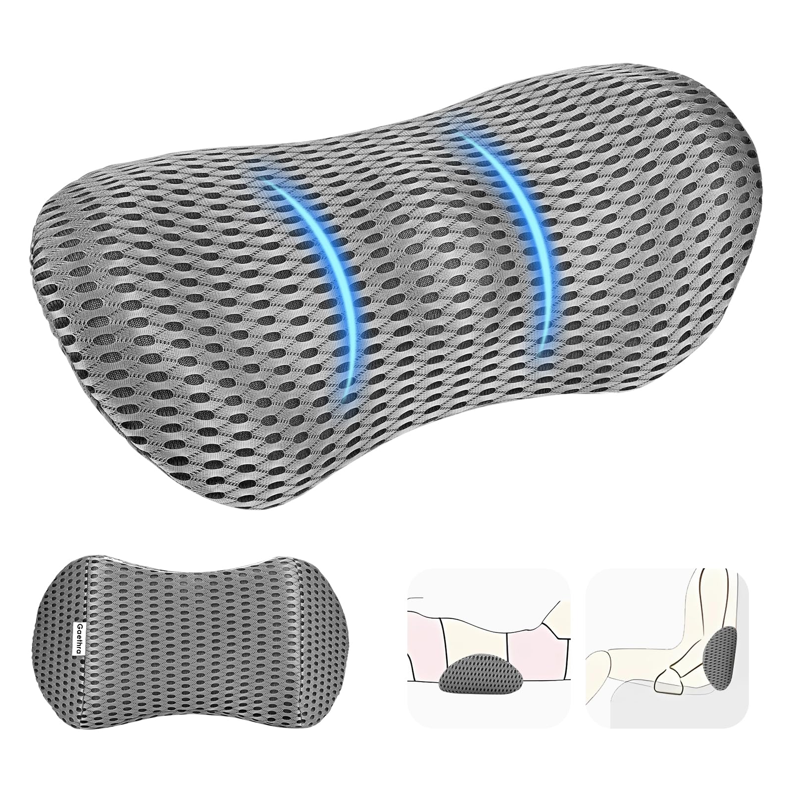Gaethra Lumbar Support Cushion, Ergonomic Lumbar Support Pillow for Office Chair & Car Seat - Breathable Memory Foam Back Pillow for Lower Back Pain Relief, Post-Surgery Recovery, and Improved Sleep