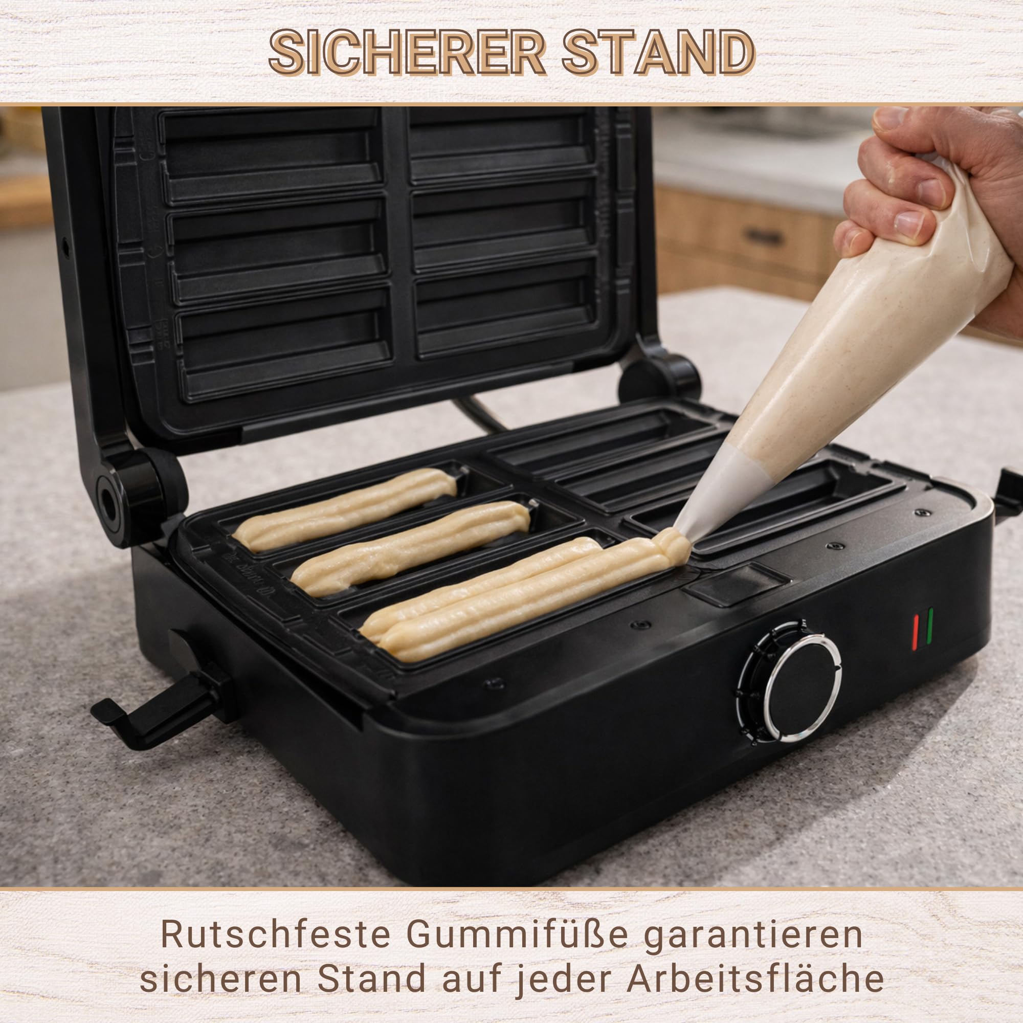 Syntrox Churros Kombigerät Multifunktionsmaker mit Wechselplatten, Kontaktgrill Edelstahl, Multifunktions Sandwichmaker, mit austauschbaren Platten, multifunktionales Küchengerät