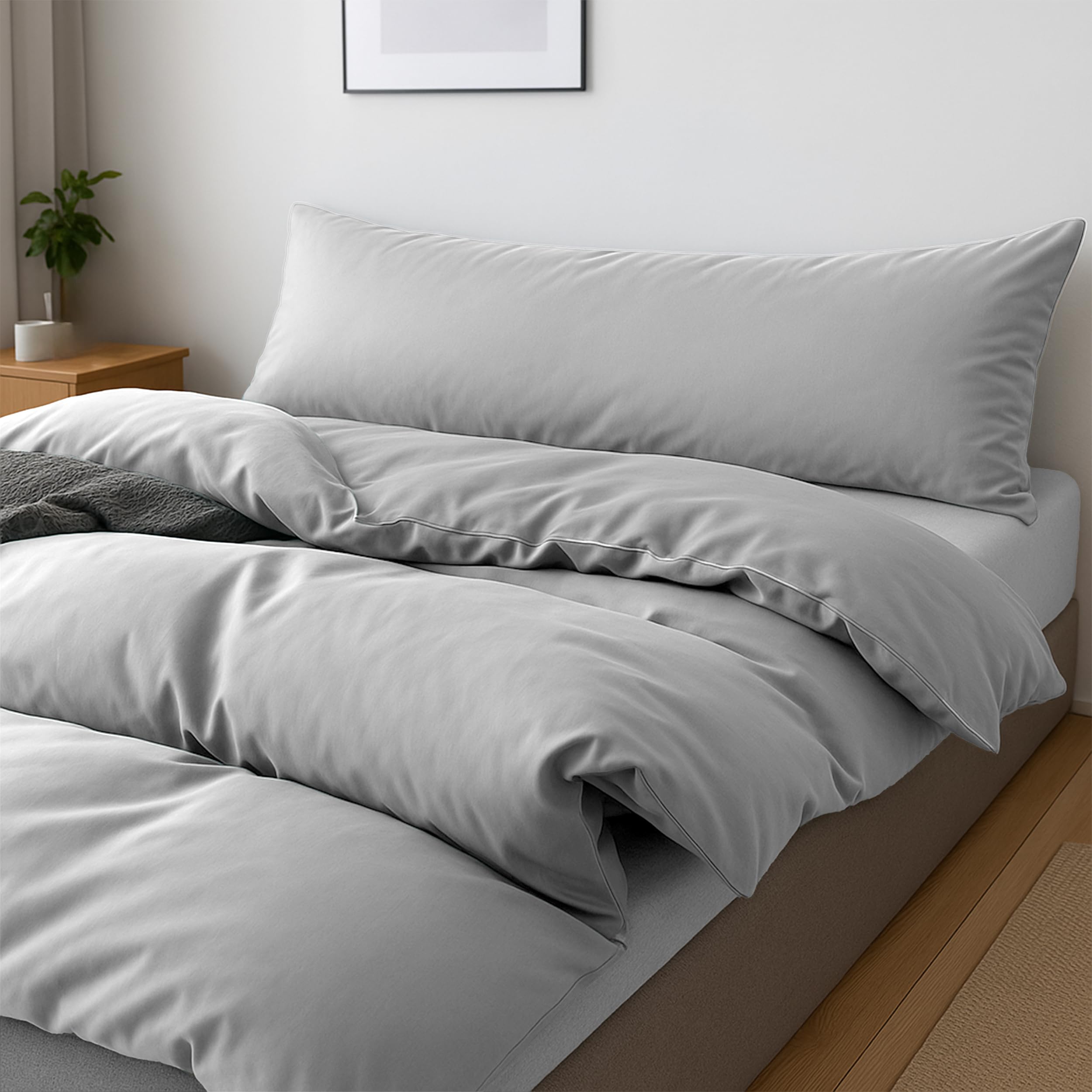 BESCH Juego Funda Nórdica de 3 Piezas para Cama de 90 Color Gris Claro - Funda Nordica 150x220cm + Sábana Ajustable 90x190/200cm + Funda Almohada 45x110cm
