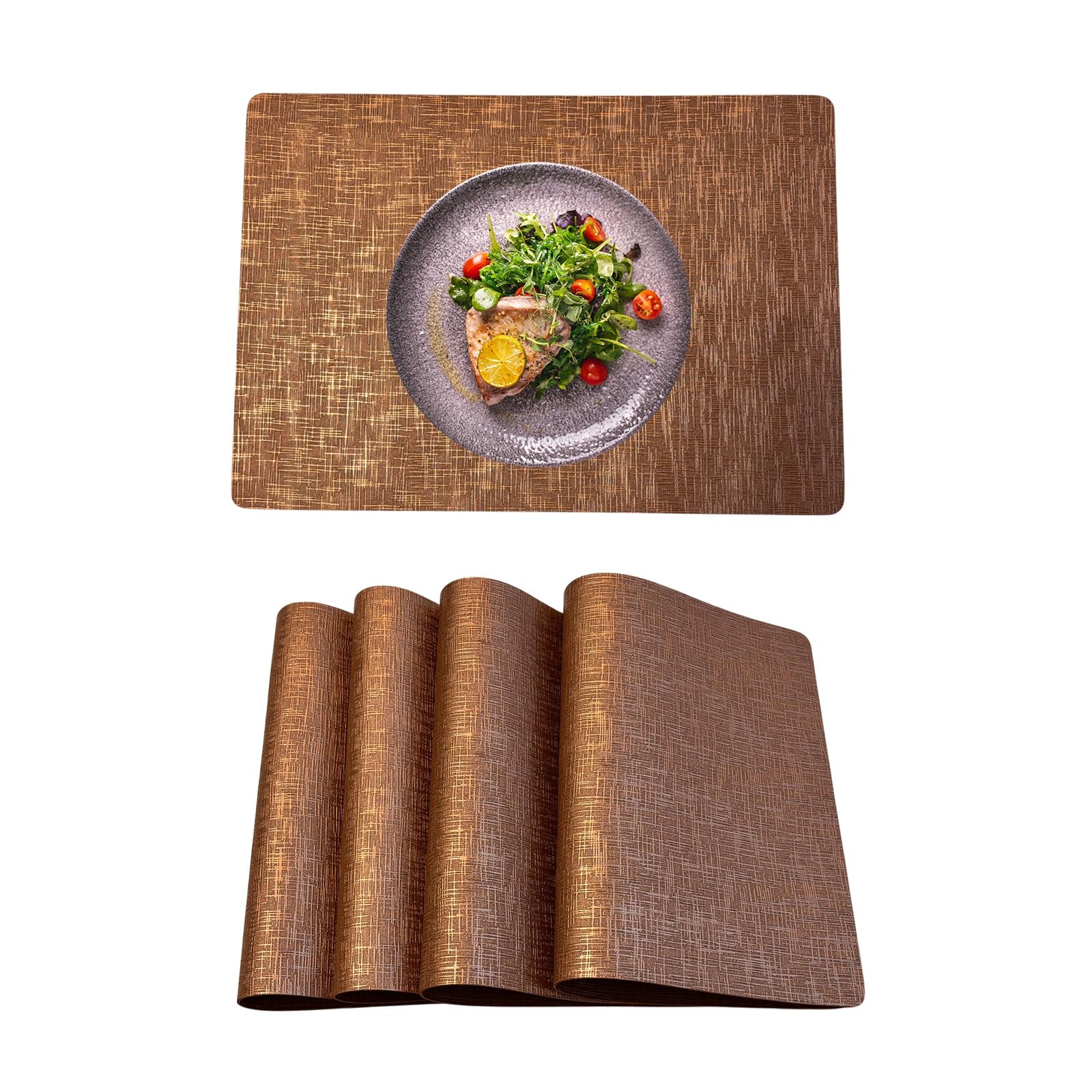 HAVISTY Set of 4 Faux Leather Placemats, Dual?Sided Non?Slip Vinyl Placemats, Washable Table Mats, Wipeable Metallic Dining Mats for Kitchen and Dining