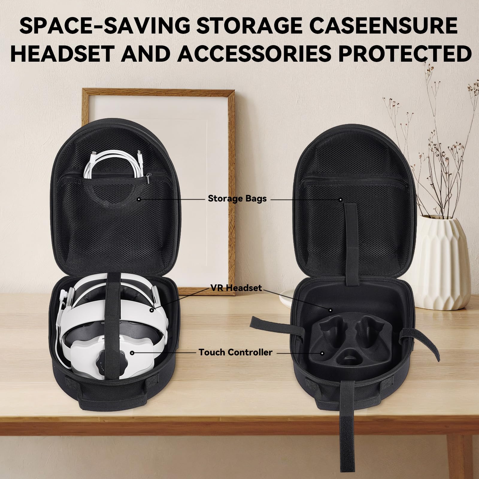Étui de transport rigide de grande taille pour Oculus/Meta Quest 3 - Compatible avec casque VR officiel avec sangle Elite et accessoires Quest 3 VR - Étanche et sans peluches - Noir