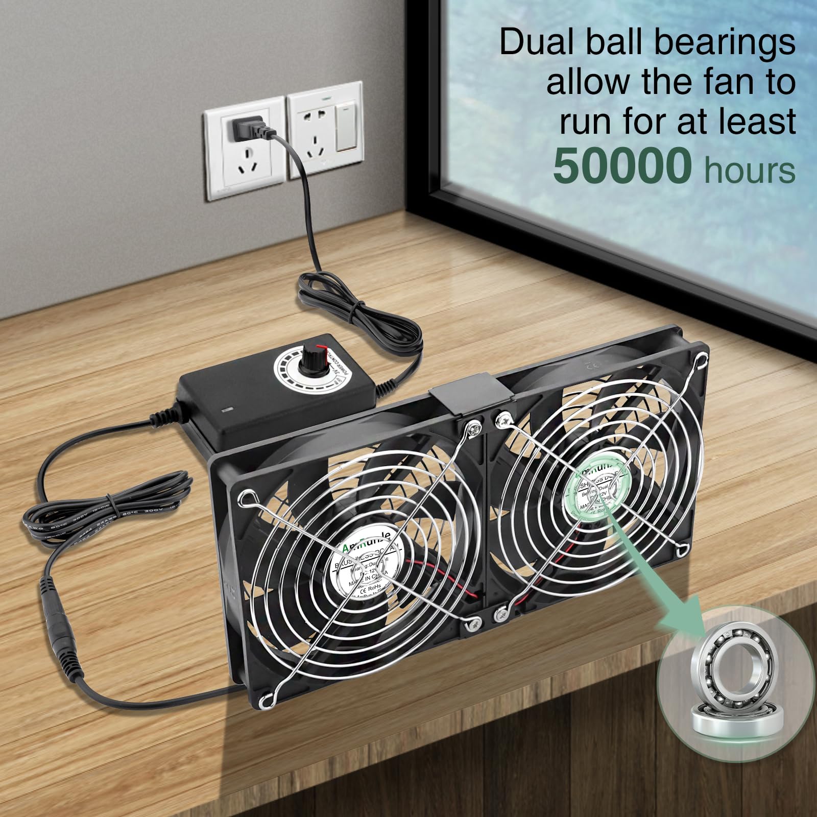 Computer Gehäuselüfter 120mm x 2 mit AC Stecker Variable Geschwindigkeit 110V-240V für Bergbaumaschine Chassis Server Kühlung Workstation