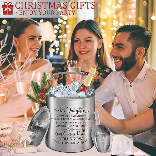 Miniatura 2 de Regalo de Navidad para hija de mamá, regalos para hija para Navidad, regalo de madre e hija, cubo de hielo de acero inoxidable con tapa, enfriador