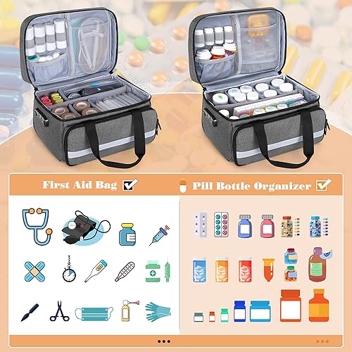 Miniatura 4 de CURMIO Bolsa organizadora de botellas de píldoras, estuche de almacenamiento de medicamentos con cerradura para botellas recetadas, vitaminas,