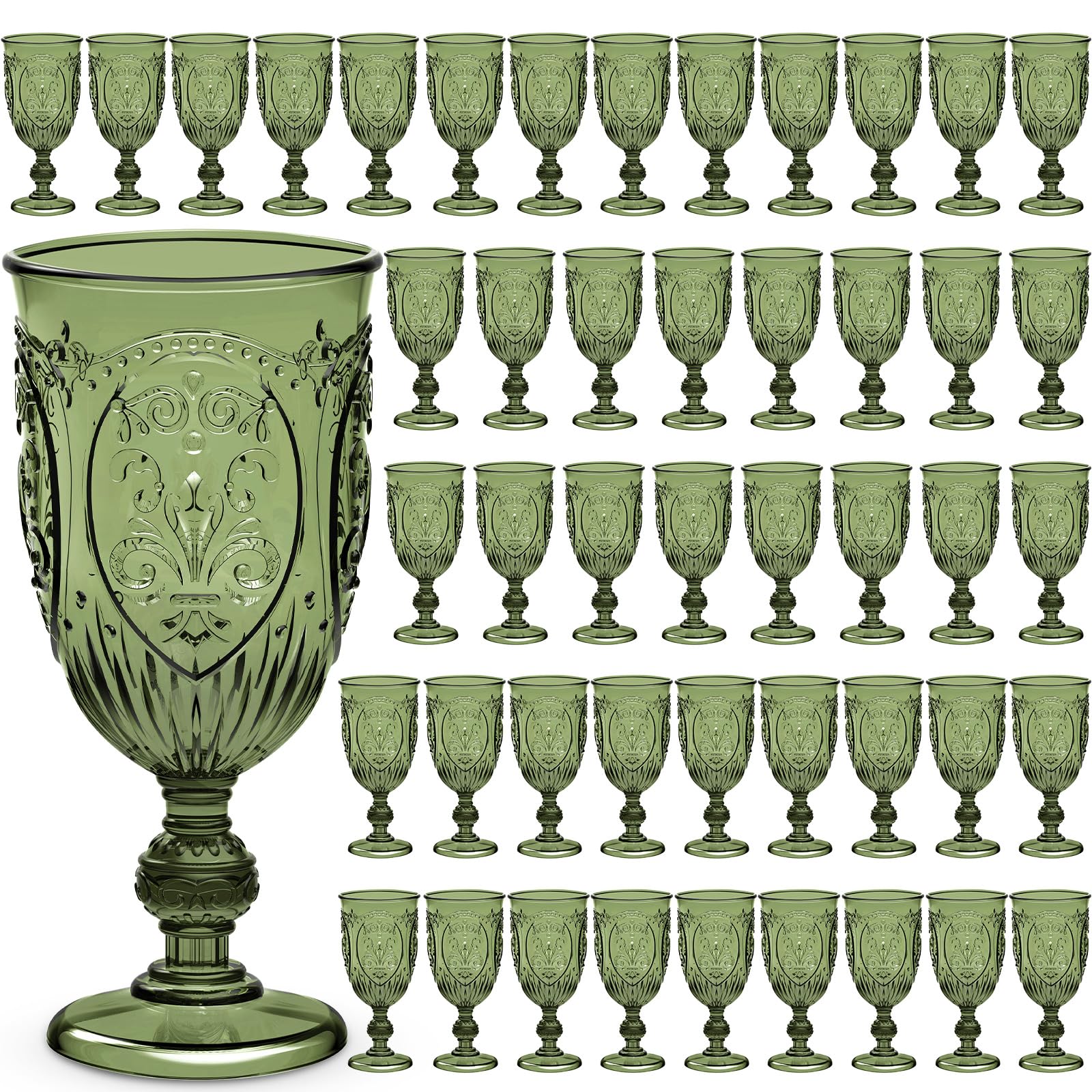 Wiwiqing 48 Pcs Plastic Wine Glasses Vintage Goblets,Olive Green