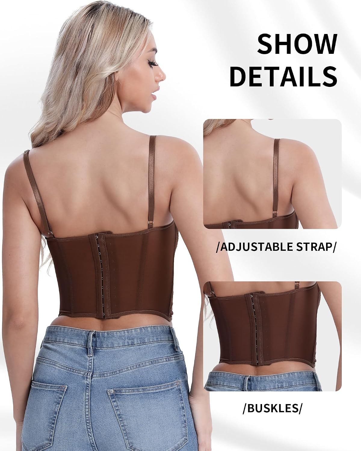 Y2K Trendy Lace Bustier Corset Tops for Women: Backless Top with Glossy Straps - Soft, Breathable -Amore Collection