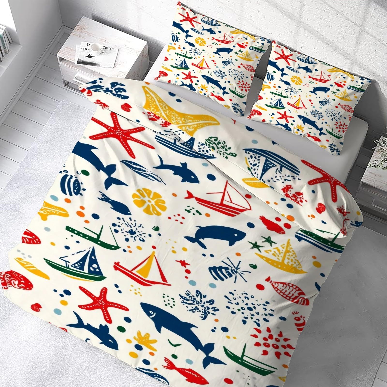 Housse de couette 220x240 cm fermeture éclair pour lit double marin
