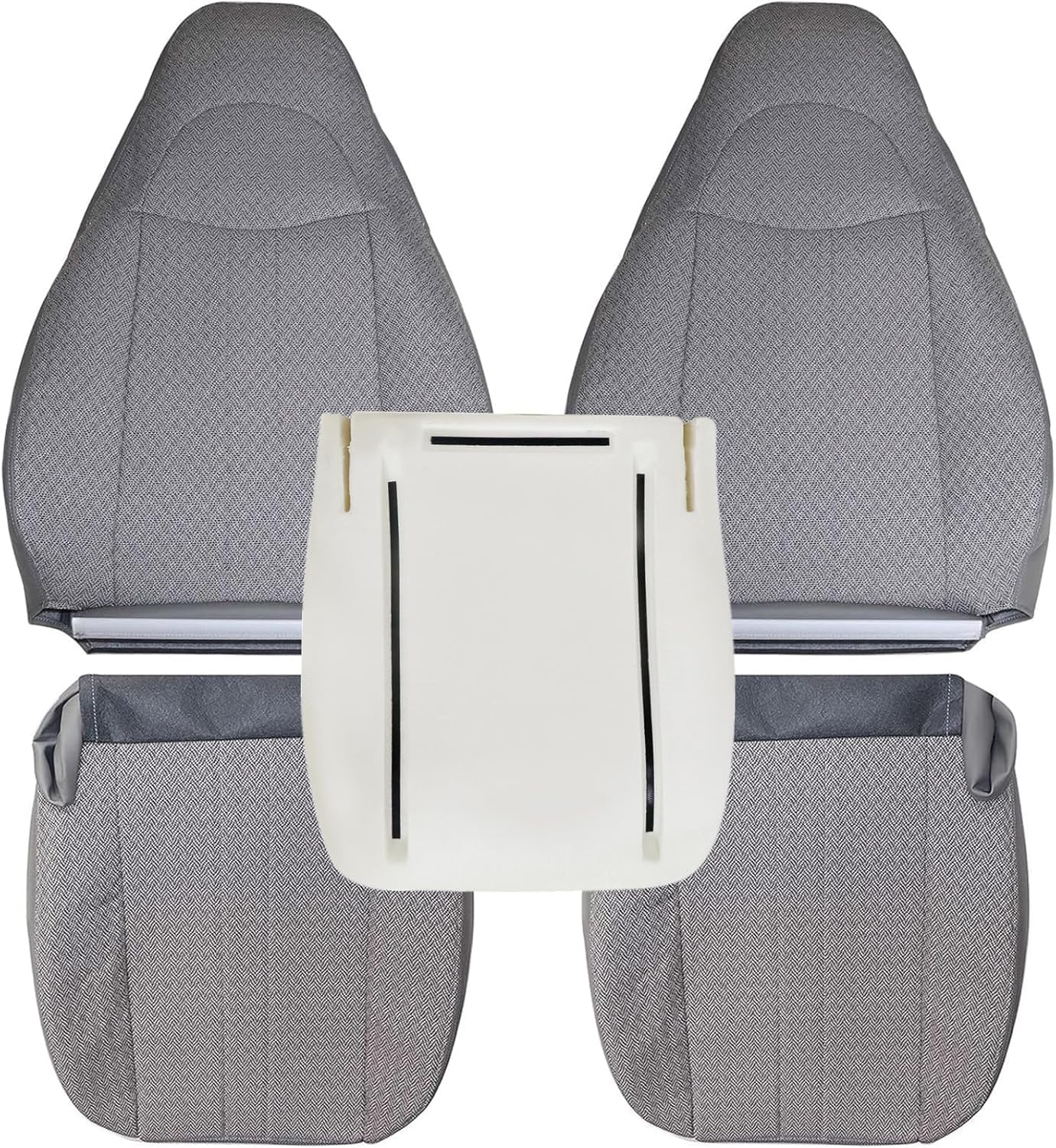 NLQR Gray Driver & Passenger Side Bottom & Top Lean Back Replacement Cloth Seat Covers & Driver Side Foam Cushion Compatible with Chevy Express GMC Savana 1500 2500 3500 Van 2003-2014